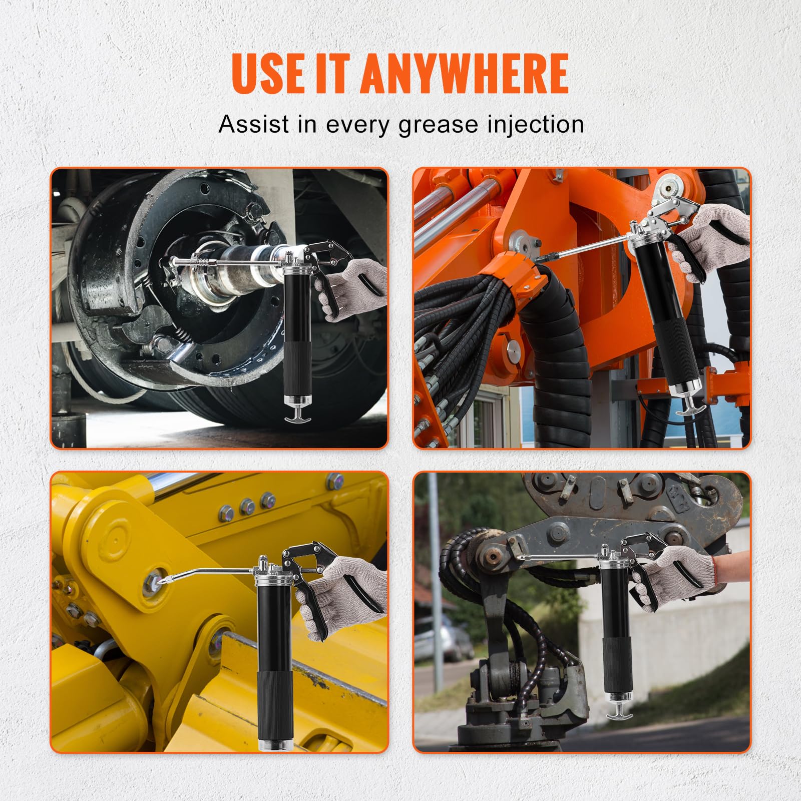 VEVOR Heavy Duty 6000 PSI Pistol Grip Grease Gun - Professional Automotive & Industrial Lubrication Tool for Cars, Trucks, Tractors & Machinery Maintenance