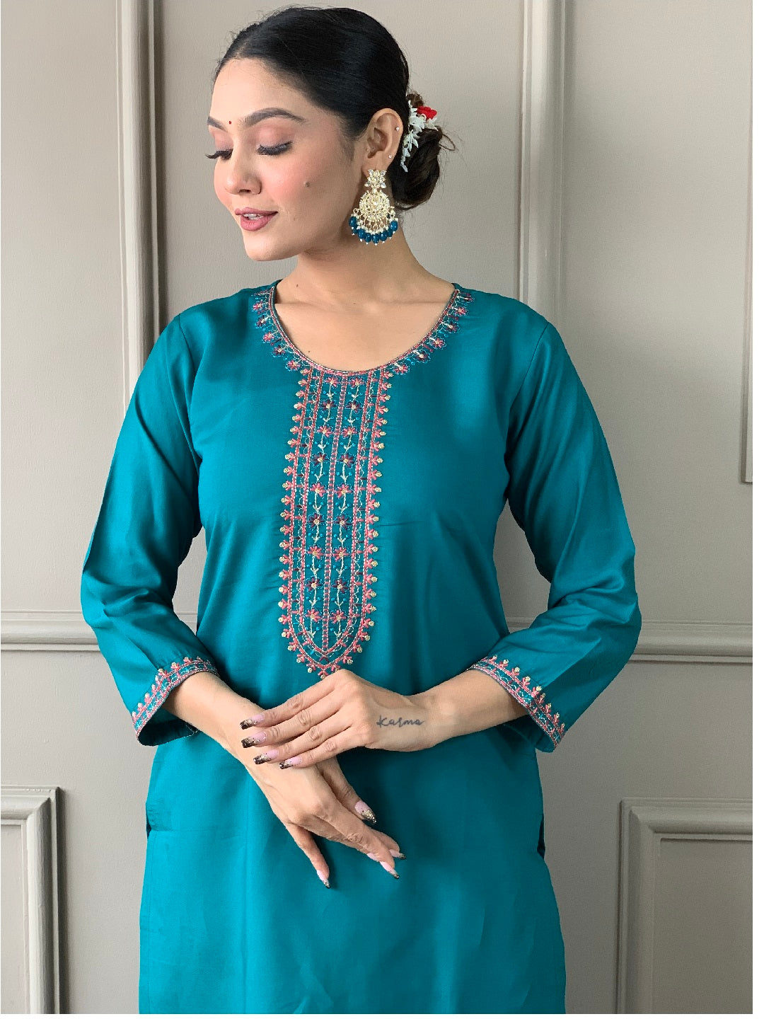 Elegant Blue Embroidered Pant Suit for Women - Ready to Wear Formal Outfit for Weddings, Parties & Office Wear