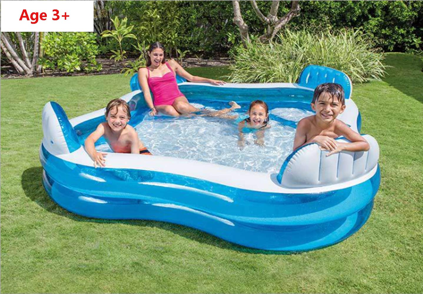 Best Inflatable Swimming Pool with Seats for Kids & Adults - Large PVC Family Square Blow Up Pool with Bench (2 Pack) - Perfect for Playdates, Backyard Parties & Summer Fun