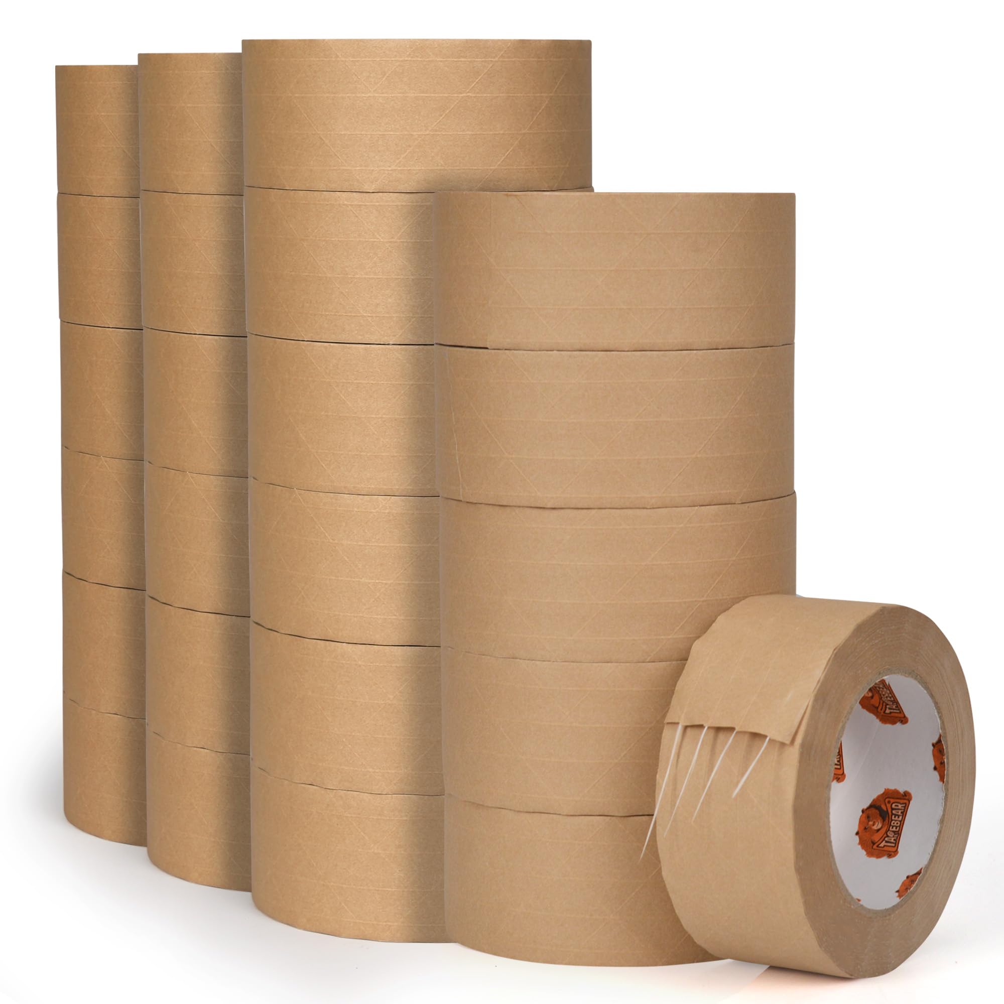 Eco-Friendly Water Activated Tape 2inch x 165ft - 24 Rolls (1320 Yards Total) | Heavy Duty Reinforced Packing Tape for Shipping & Moving | Brown Kraft Gum Tape with Writable Surface | Perfect for E-Commerce, Warehouse & Logistics Packaging