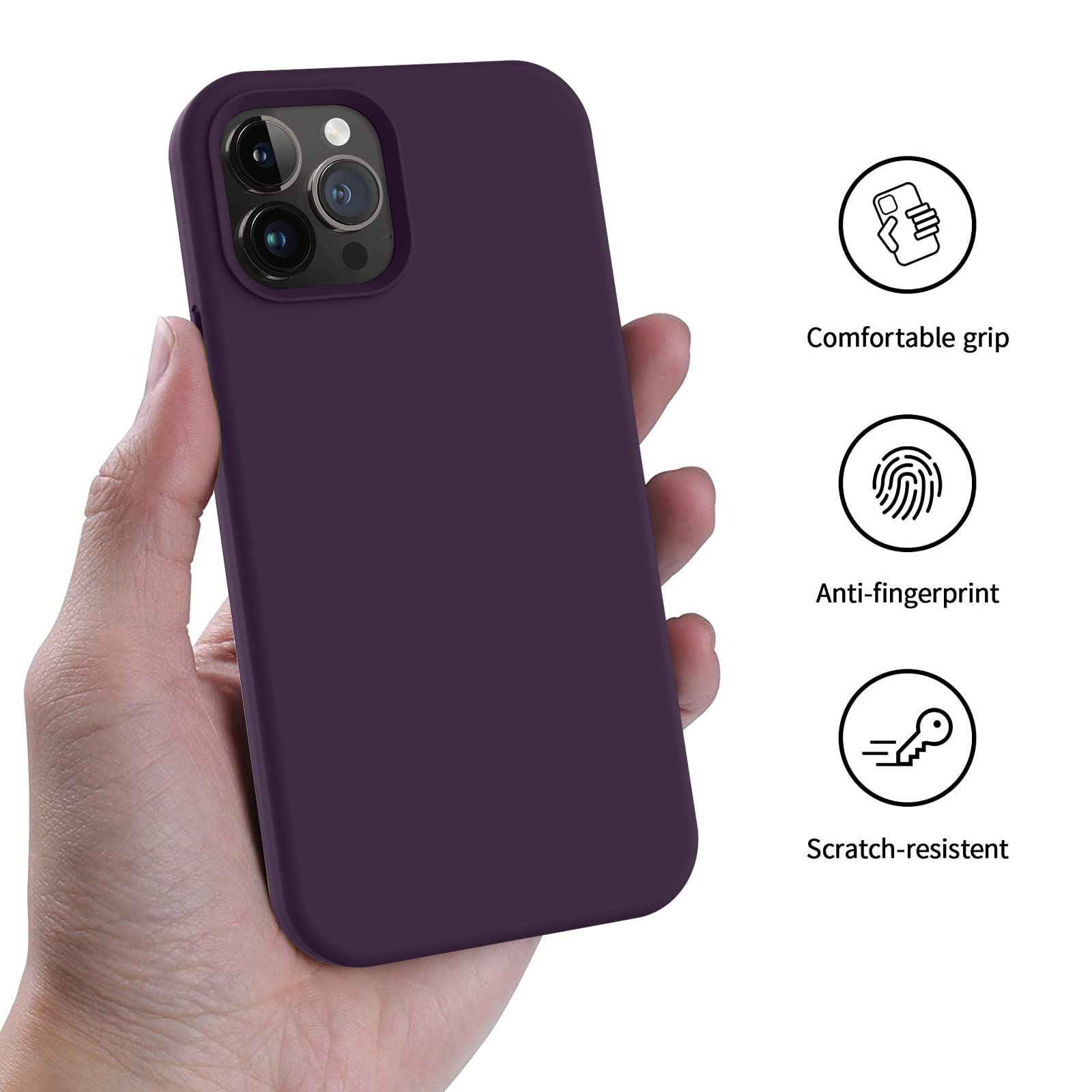 Shockproof iPhone 12 Pro Max Case - Liquid Silicone Protective Cover with Soft Anti-Scratch Microfiber Lining | 6.7 Inch Slim Thin Phone Case | Drop Protection | Purple | Perfect for Everyday Use, Travel & Outdoor Activities