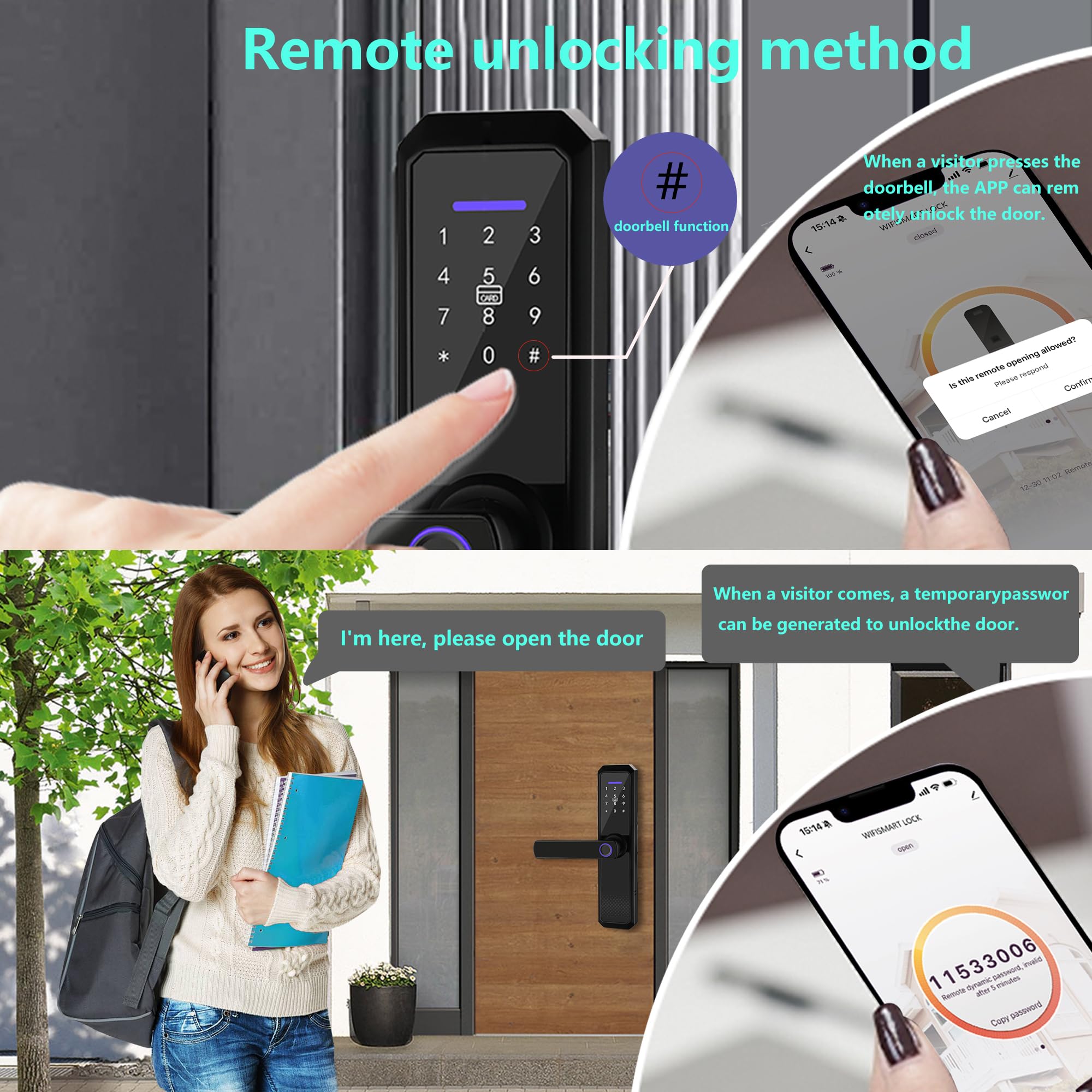 Smart Keyless Entry Door Lock - Fingerprint, WiFi, Keypad, Auto Lock & Free App for Home Security | Electronic Digital Deadbolt with 2-Way Handle, Password & IC Card Access | Perfect for Apartments, Offices & Smart Homes (Black)