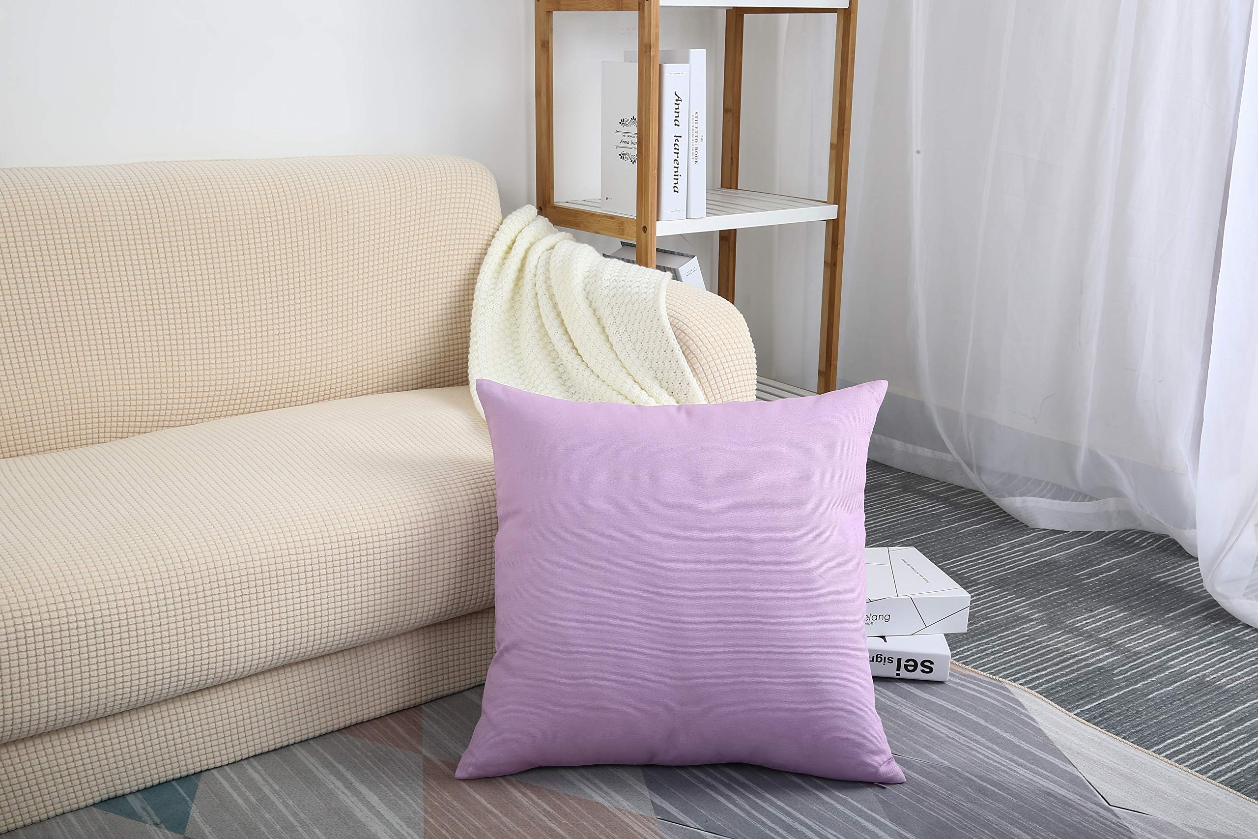 TangDepot Handmade Decorative 100% Cotton Canvas Throw Pillow Covers 14x14 Inches - Light Purple Lavender for Sofa, Bed, Couch & Home Decor