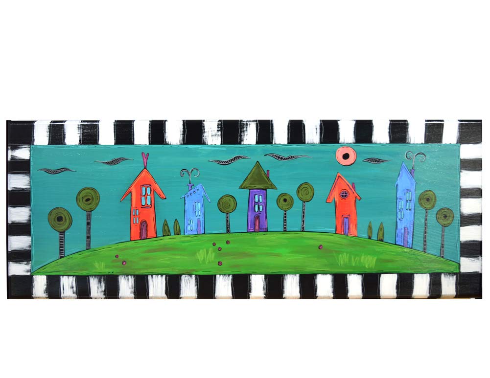 Happy Home 35 Inch Hand-Painted Teal Wood Bench - American Made, Rustic Entryway Seating, Farmhouse Style Hallway Decor
