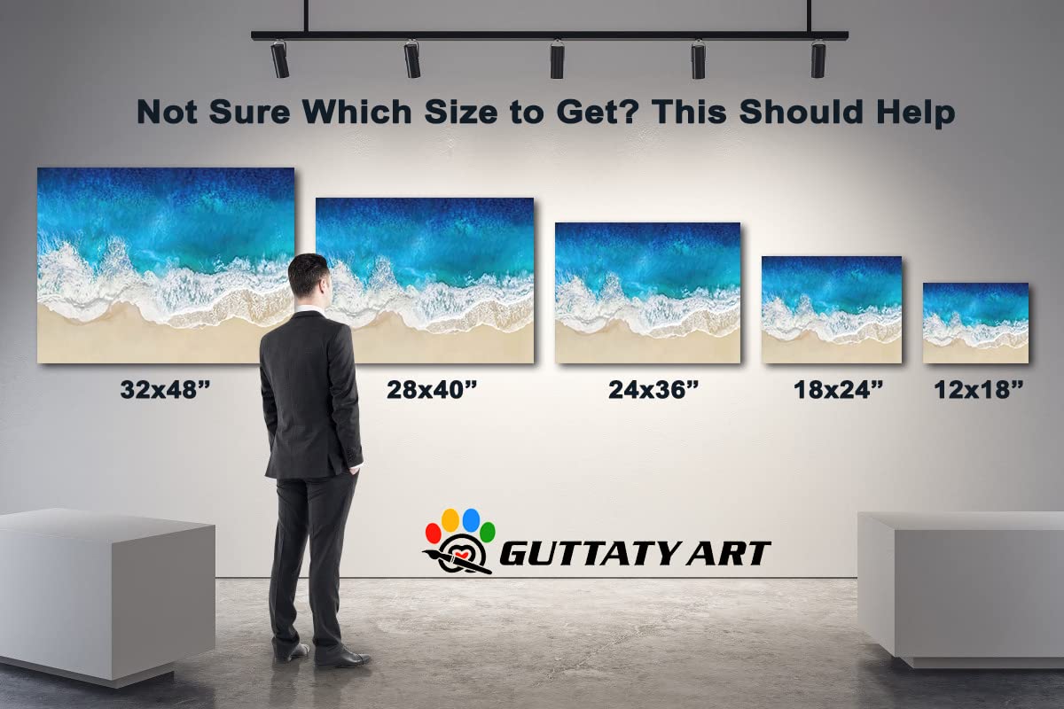 GUTTATY Large Beach Canvas Wall Art - Navy Blue Ocean Coastal Painting for Living Room, Home & Office Decor - Framed Seascape Canvas Print (32x48 Inches) - Perfect for Coastal, Nautical or Beach House Theme Decorations