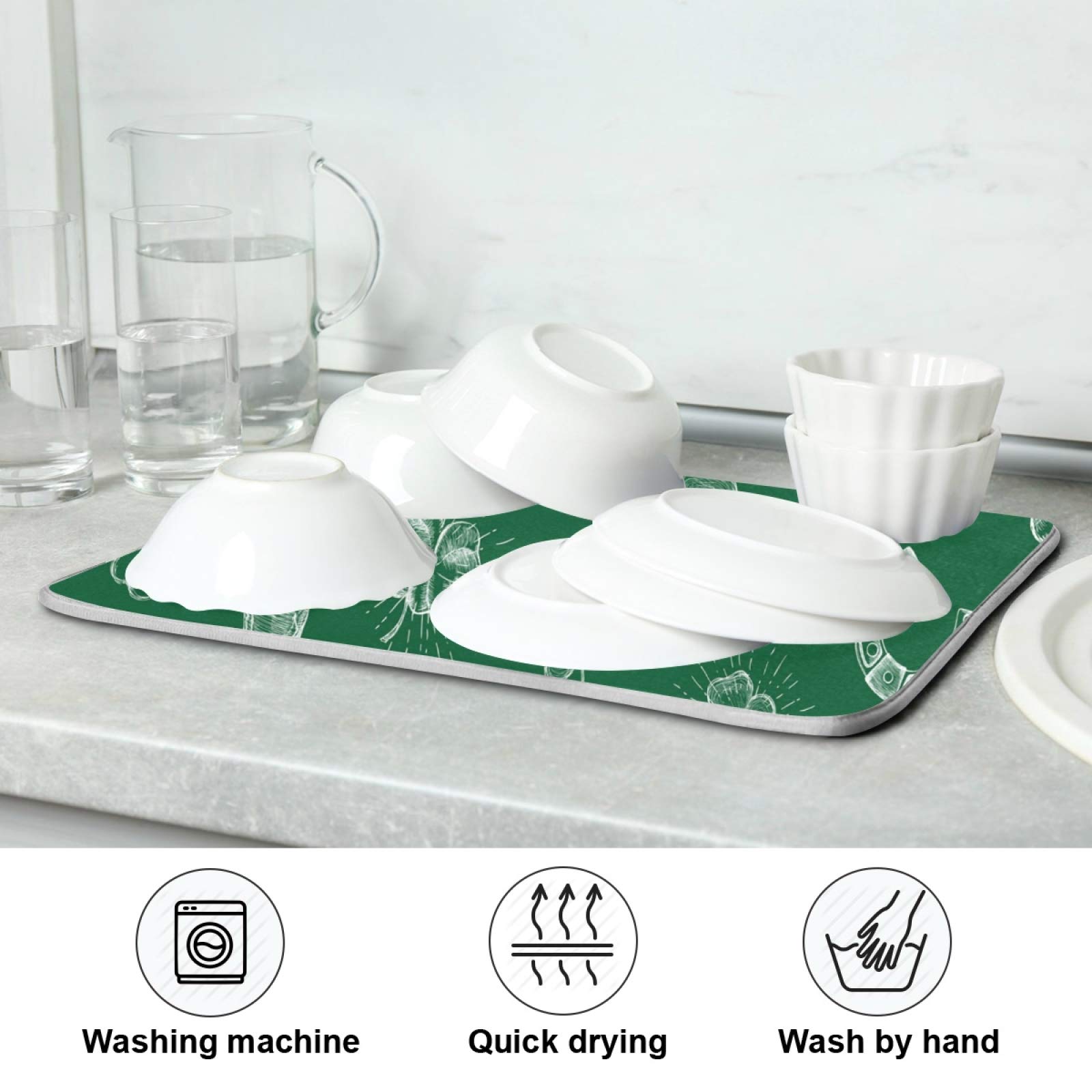 St Patrick's Shamrock Dish Drying Mat - Kitchen Counter Protector for Bottles & Dishes