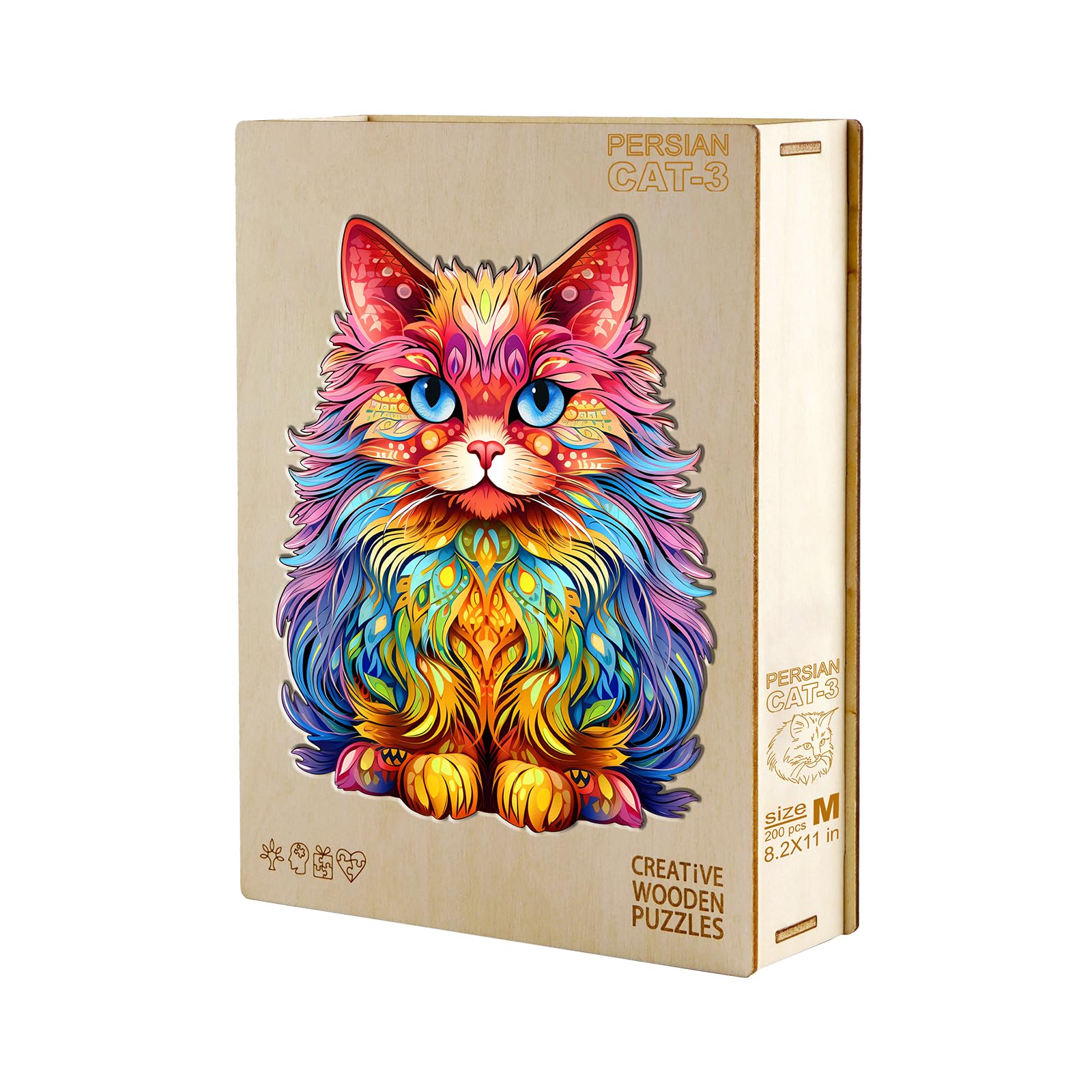 KAAYEE Wooden Animal Puzzles for Kids - Persian Cat 3D Puzzle with Gift Box - Educational Montessori Toys for Toddlers - Perfect for Birthday Gifts, Classroom Learning & Family Game Night