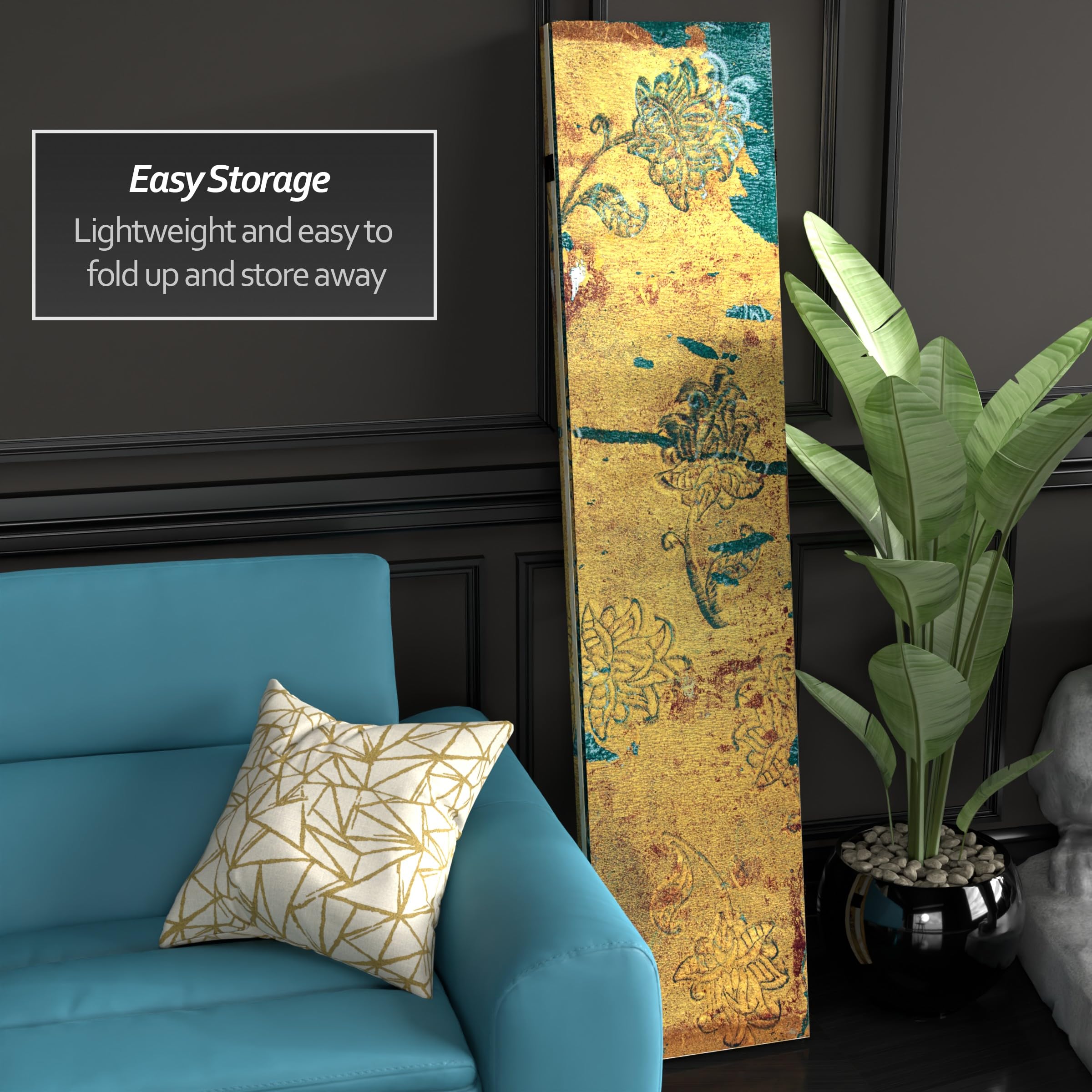 6 ft. Tall Red Lantern Luminous Shadows Canvas Room Divider with Falling Blossoms Design - Asian Inspired Home Decor for Living Room, Bedroom, or Office Partition