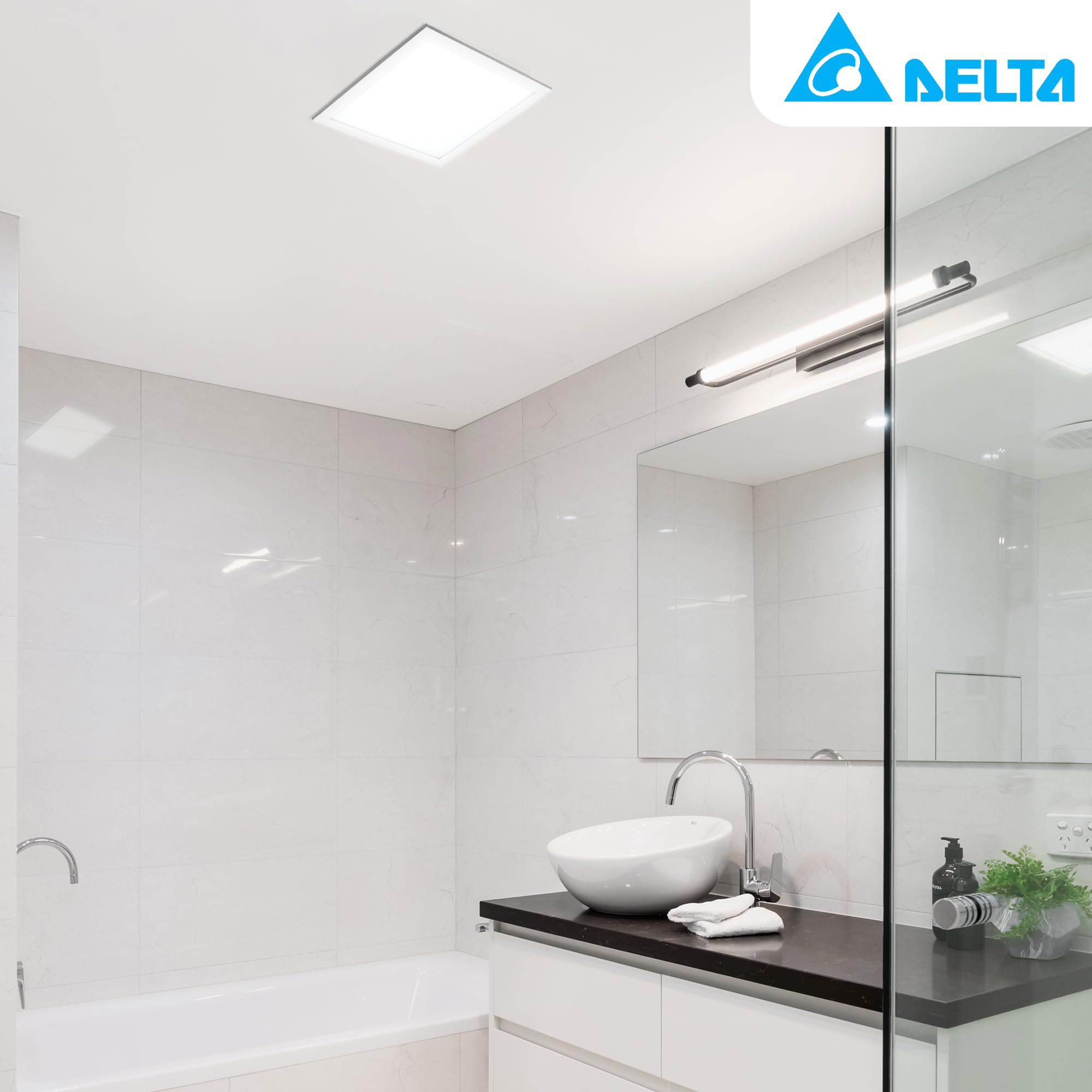 Delta Electronics ITG100ELED BreezIntegrity 100 CFM Bathroom Exhaust Fan with Dimmable LED Light - White | Quiet Ventilation for Bathroom, Kitchen, Laundry Room & Home Office