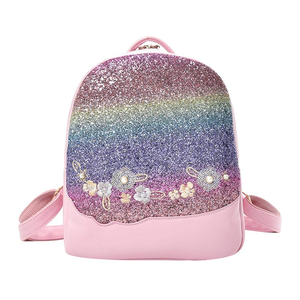Sikiwind Sparkling Glitter Sequins Backpack for Women - Floral Design School & Travel Bag (Pink) - Perfect for College, Work, Gym & Weekend Getaways