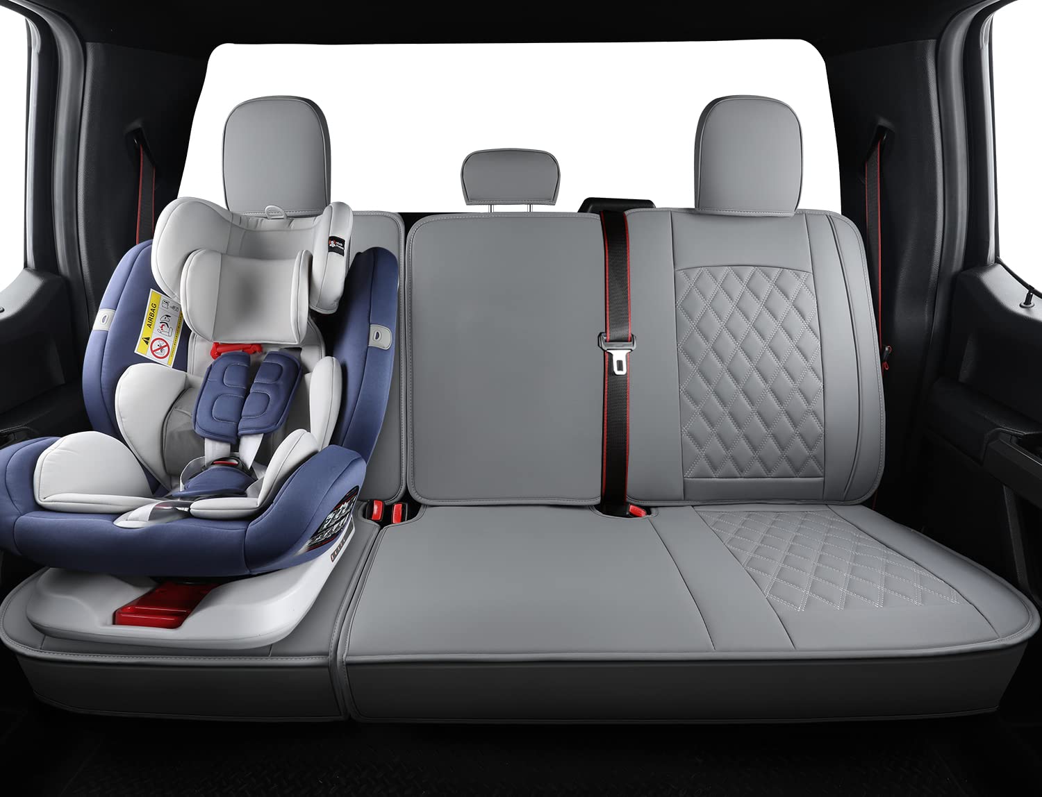 LUCKYMAN Club F150 Faux Leather Seat Covers S07-Q2 - Full Set Gray - Compatible with 2015-2025 Ford F150 & 2017-2025 F250 F350 F450 Pickup Trucks - Premium Protection & Comfort for Work & Road Trips