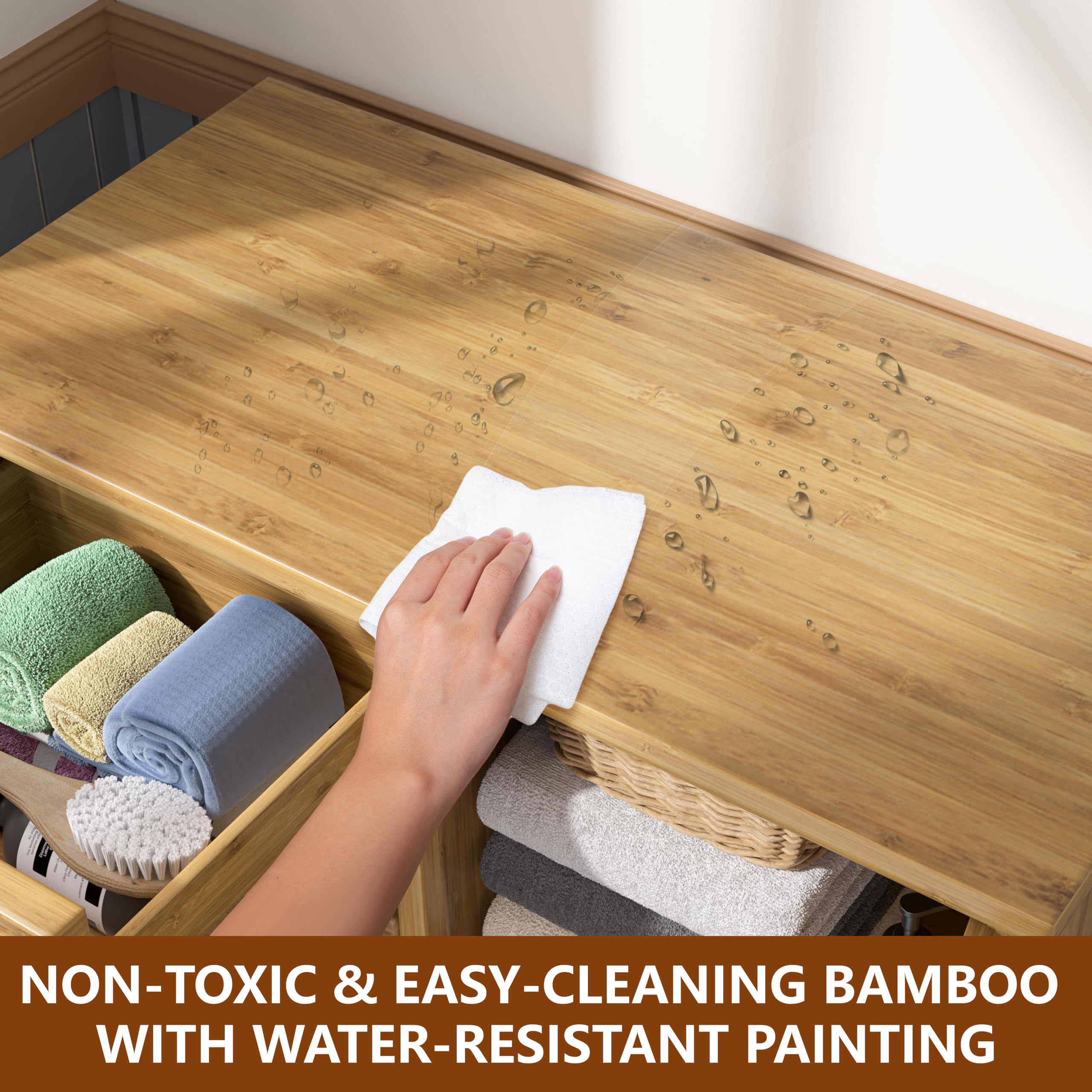 Bamboo Bathroom Storage Cabinet with 4 Drawers & 2 Removable Shelves - Freestanding Floor Cabinet for Bathroom, Living Room, Bedroom Organization - Perfect for Small Spaces, Towel & Toiletry Storage