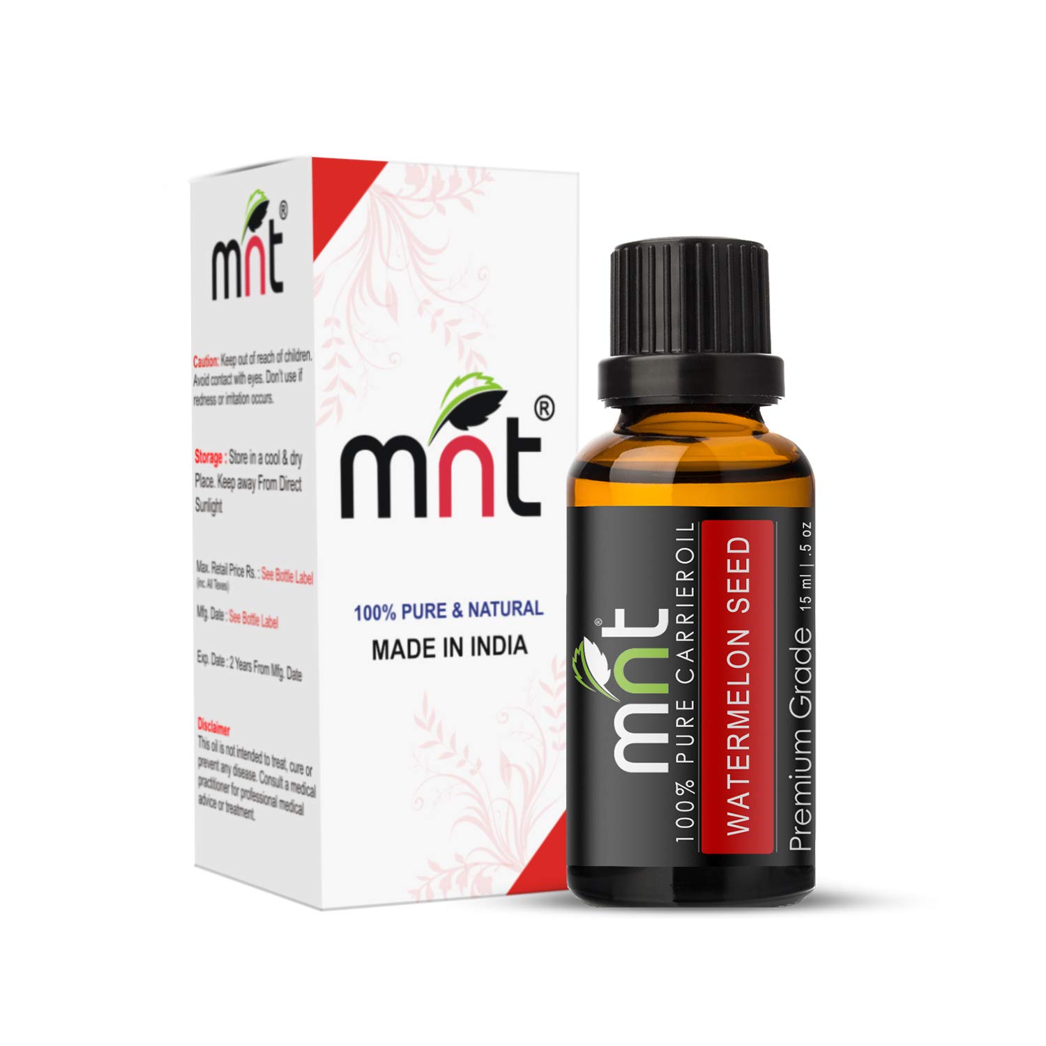 100% Pure & Natural MNT Watermelon Seed Essential Oil - Undiluted for Skin Care, Hair & Face (15ml) | Hydrating Moisturizer for Dry Skin, Scalp Treatment & Aromatherapy