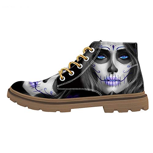 FIRST DANCE Women's Gothic Clown Skull Print Ankle Boots - Punk Fashion Combat Shoes with Skull Face Design - Black Witch Style Boots for Women | Perfect for Halloween Costumes, Gothic Parties & Alternative Fashion Outfits