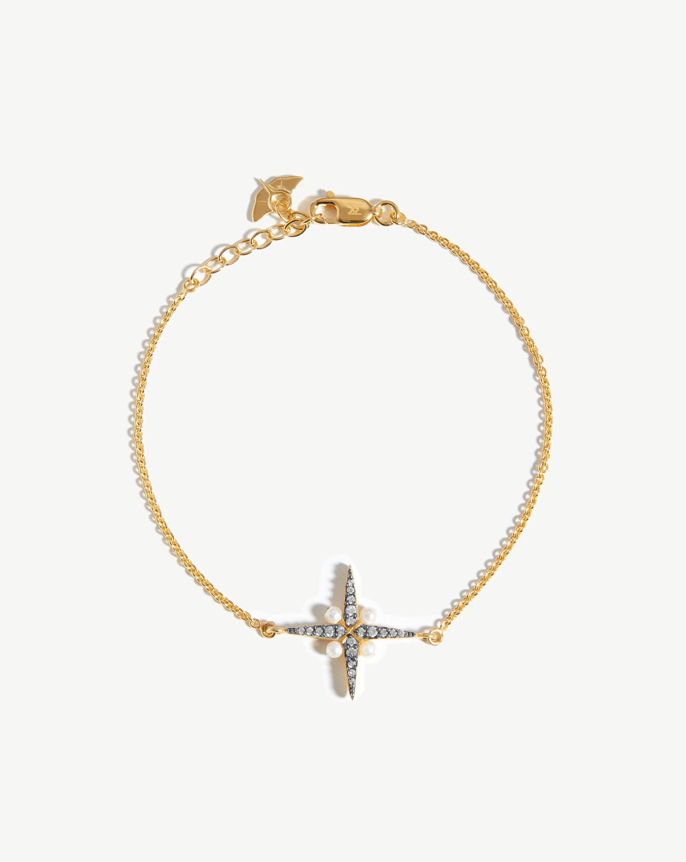 Harris Reed Pearl North Star Bracelet | 18k Gold Vermeil & Pearl Charm Bracelet for Women | Elegant Jewelry Gift for Birthday, Anniversary & Special Occasions