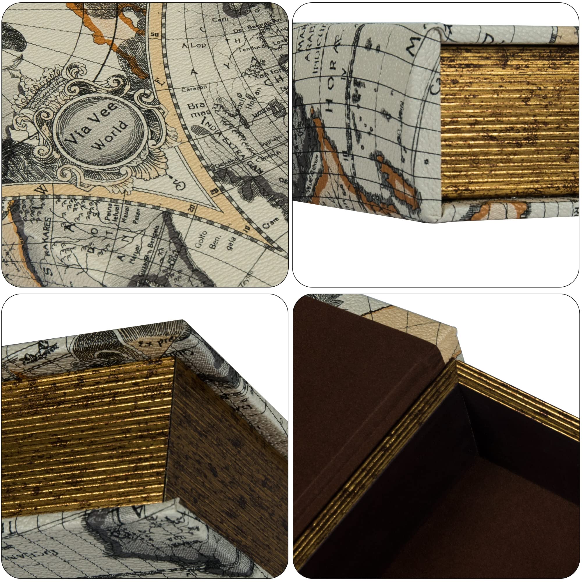 Faux Book Storage Box Set of 2 - World Map Pattern for Home & Shelf Decor | Coffee Table Display