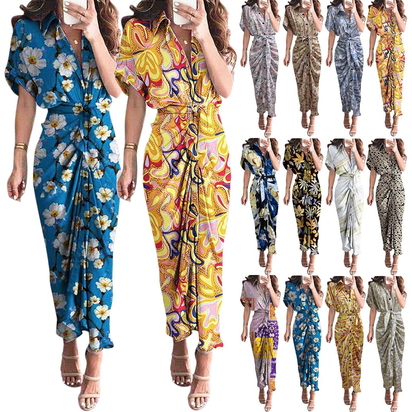 Women's Floral Print V-Neck Ruffle Swing Dress - Casual Loose Fit Short T-Shirt Dress for Summer, Beach, and Everyday Wear