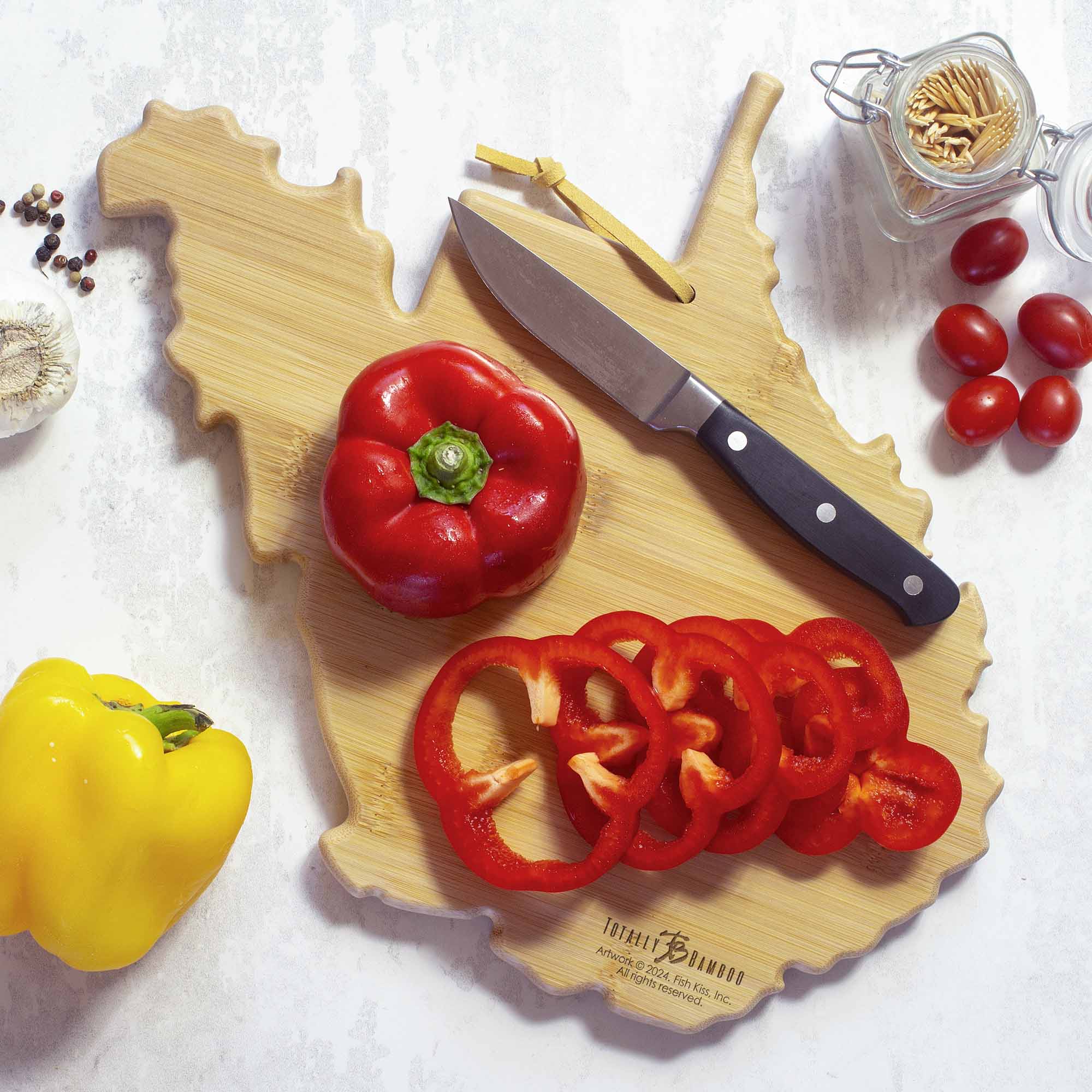 Premium West Virginia Handcrafted Wooden Cutting Board with Fish Kiss™ Artwork - Perfect for Kitchen, Serving Charcuterie, and Home Decor