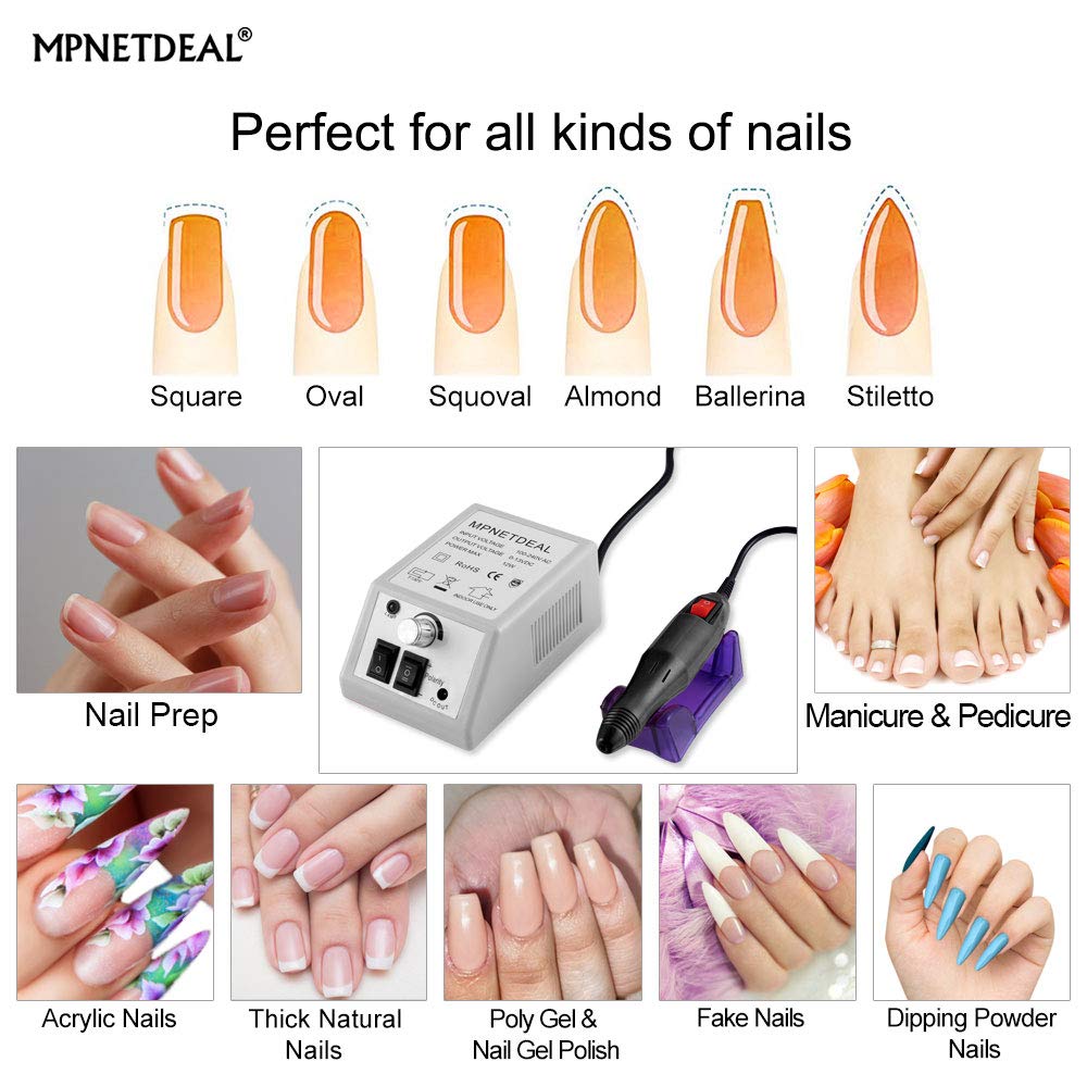 Professional Electric Nail Drill Machine Kit for Manicure & Pedicure - Cordless Nail Art File with 6 Bits & LED Light (Gray) - Perfect for Salon, Home Use & DIY Nail Care