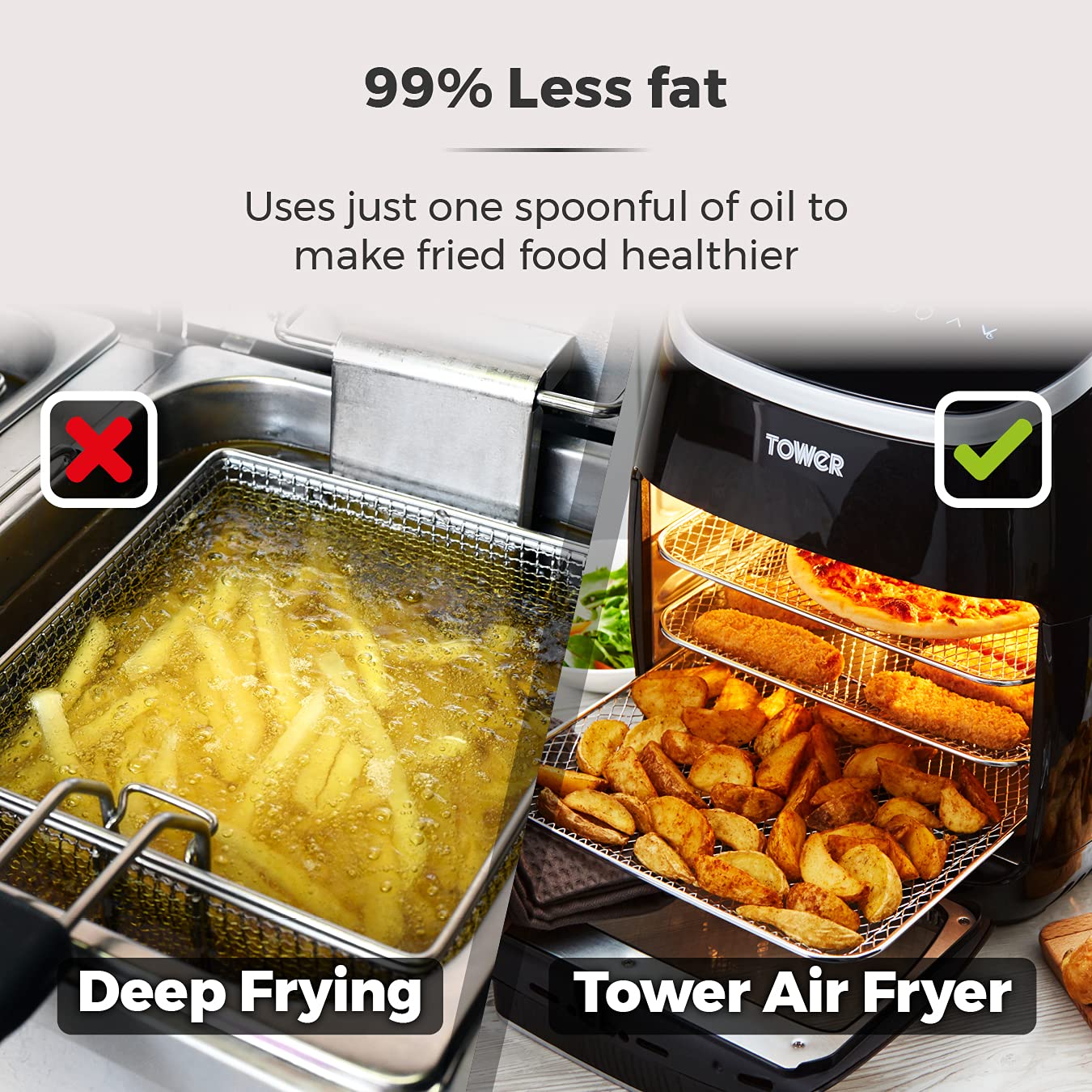 Tower T17039 Xpress Pro 5-in-1 Digital Air Fryer Oven - 11L Large Capacity, 2000W Rapid Air Circulation, 60-Minute Timer, Black - Perfect for Healthy Frying, Baking, Roasting & Reheating Meals for Family Gatherings