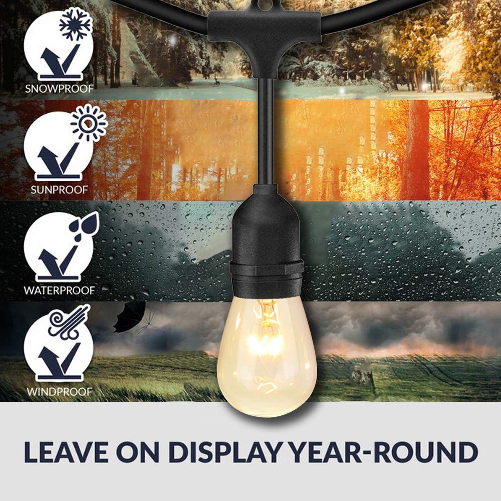 SUNTHIN 2 Pack 48FT Outdoor String Lights - Commercial Grade Waterproof Hanging Patio Lights with Dimmable Connectable Edison Bulbs for Bistro, Party, Holiday, Wedding, Garden & Backyard Decor | Perfect for Outdoor Dining, Patio Lighting & Special Events