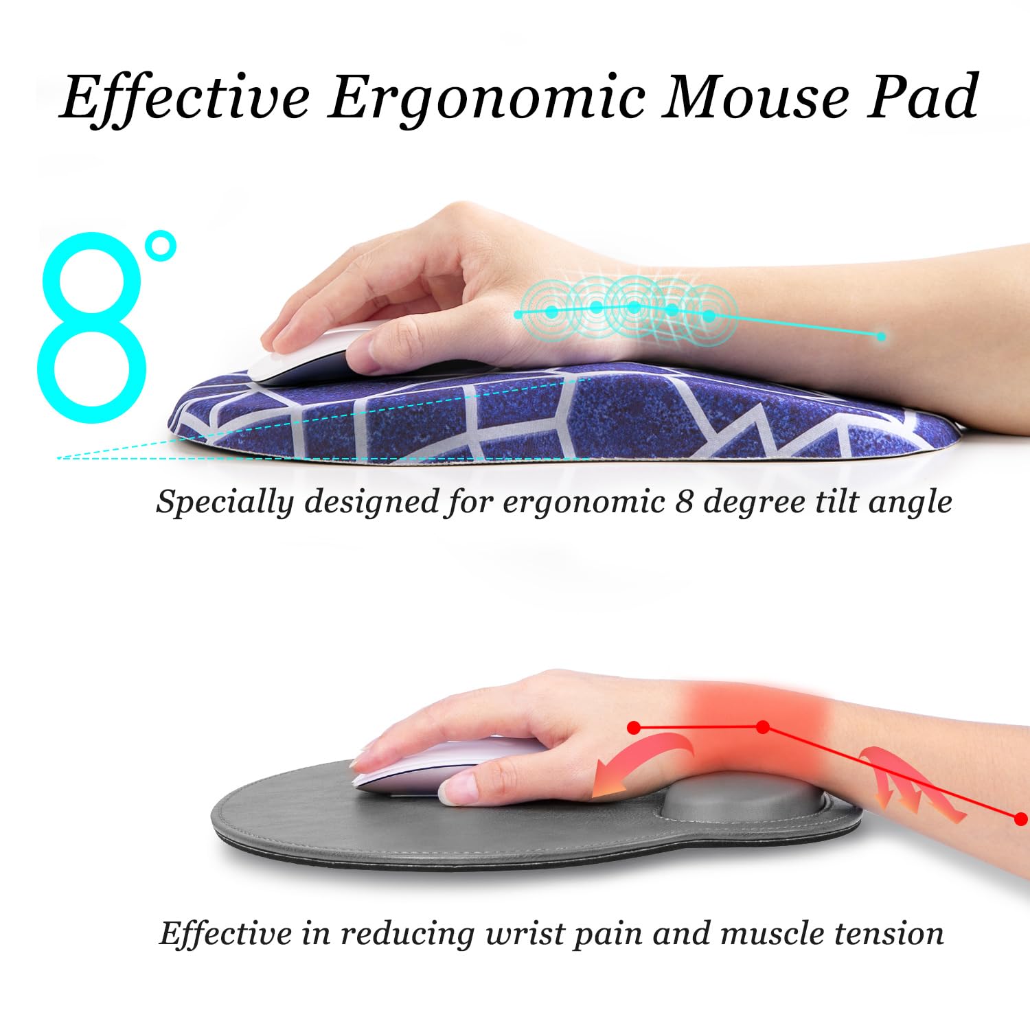 Ergonomic Mouse Pad with Memory Foam Wrist Support - Pain Relief Non-Slip PU Base Computer Mousepad for Office & Home Use - Perfect for Long Hours Typing, Gaming, and Graphic Design (1PC, Geometry Pattern)