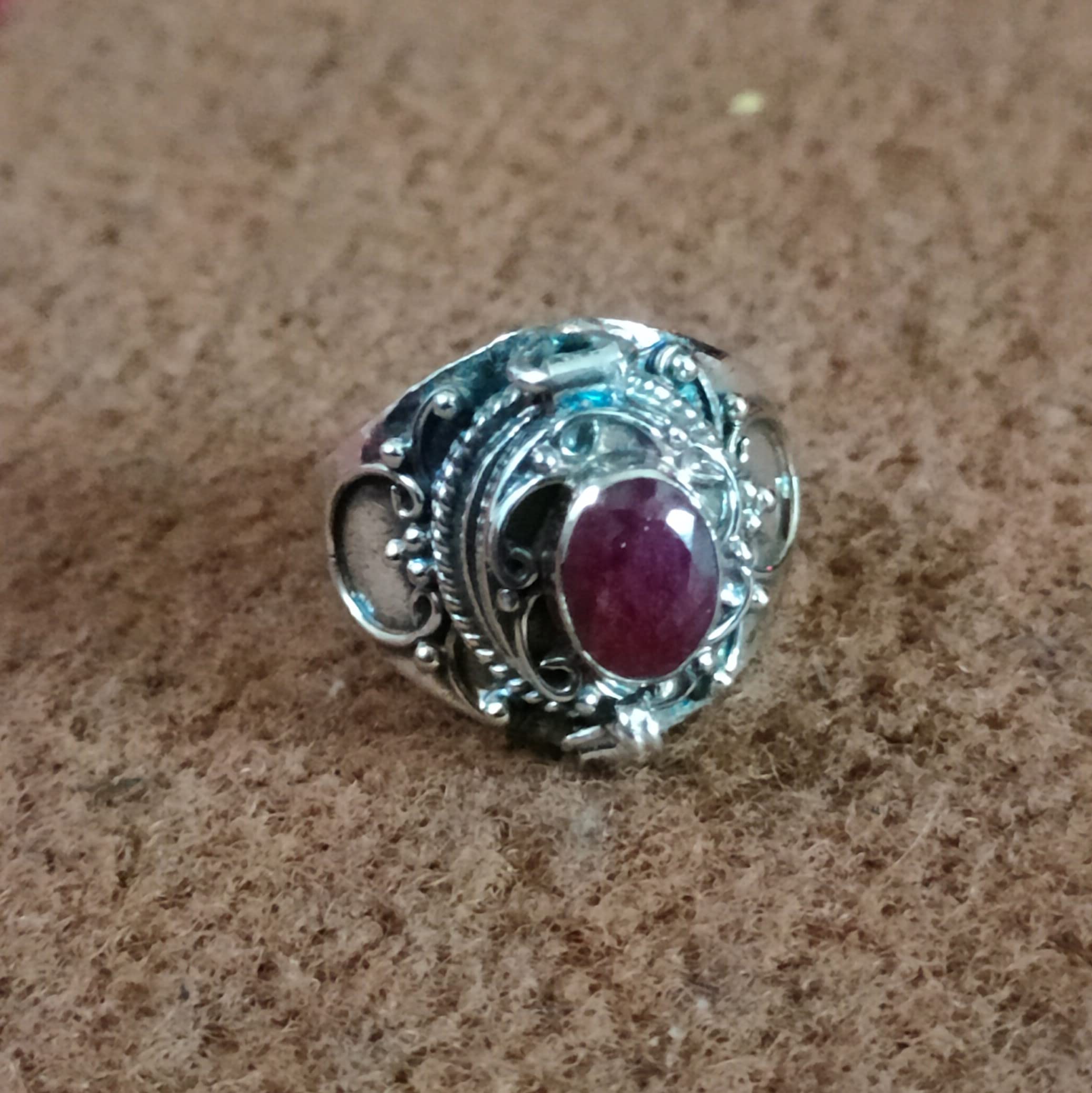 925 Sterling Silver Ruby Ring - Handmade Statement Jewelry for Women, Poison Box Locket Ring with Red Gemstone, Trendy Round Perfume Box Ring for Gifts & Special Occasions