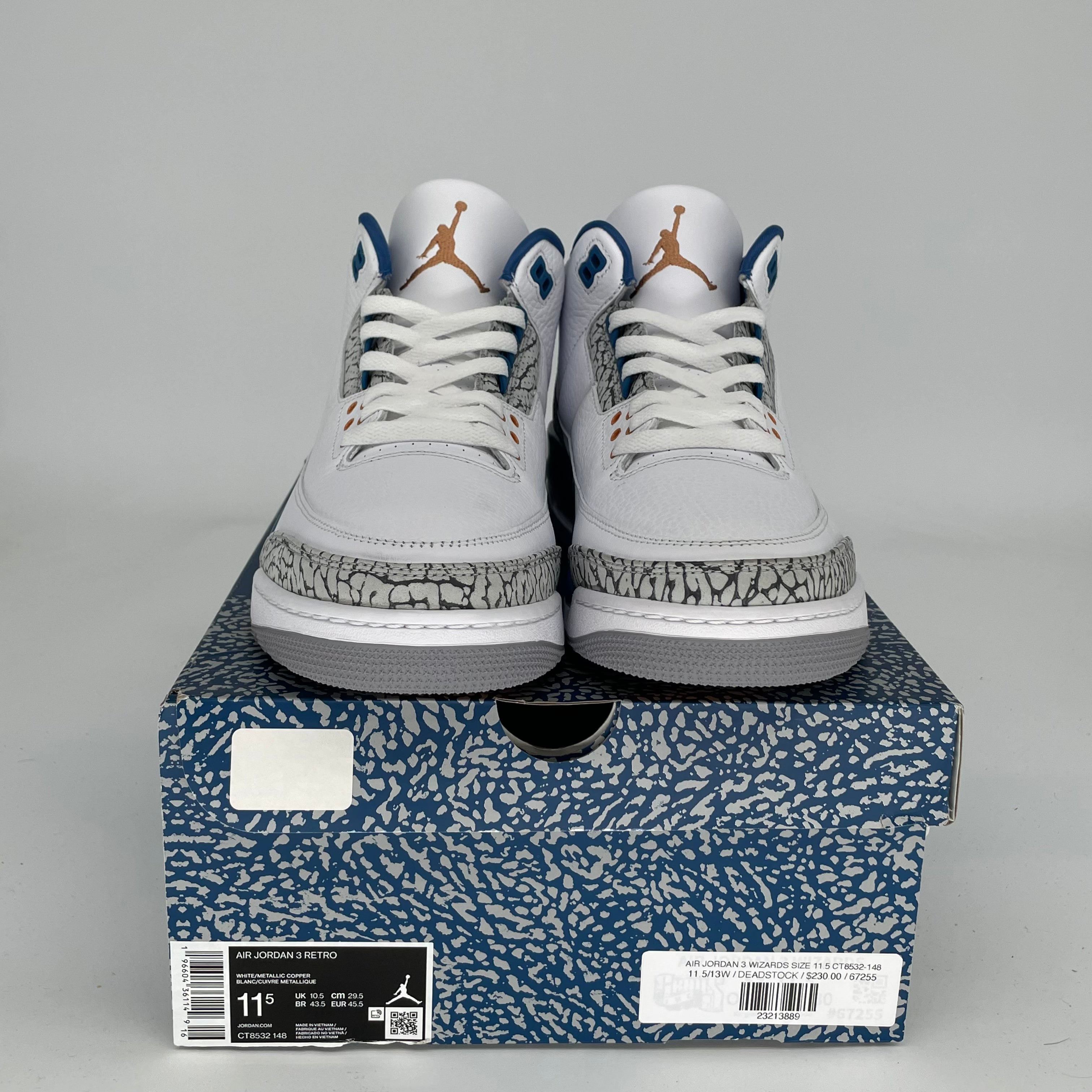 Original Air Jordan 3 Retro 'Wizards' Basketball Shoes - Size 11.5 (CT8532-148) - Men's Sneakers for Casual Wear & Street Fashion