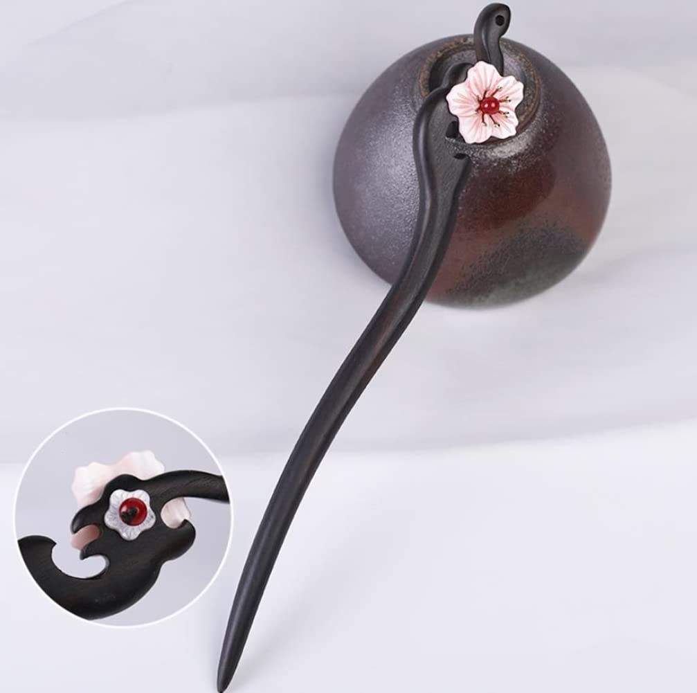 2 Pairs Handmade Wooden Hair Sticks with Floral Decor & Tassels - Chinese Japanese Style Hair Chopsticks for Women & Girls - Perfect for Hanfu, Chignons, Long & Curly Hair Styling - Wedding, Cosplay & Traditional Occasions