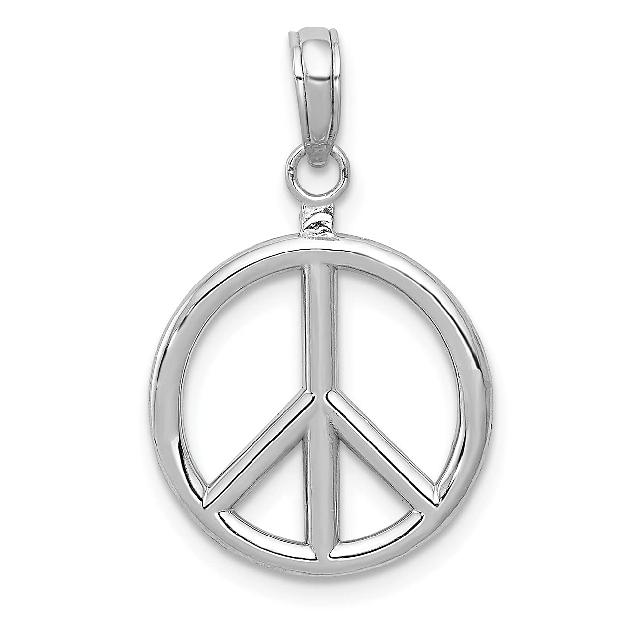 14k White Gold Polished Peace Sign Charm Pendant Necklace - Dainty Jewelry for Women, Gift for Her, Hippie Style, Everyday Wear & Special Occasions