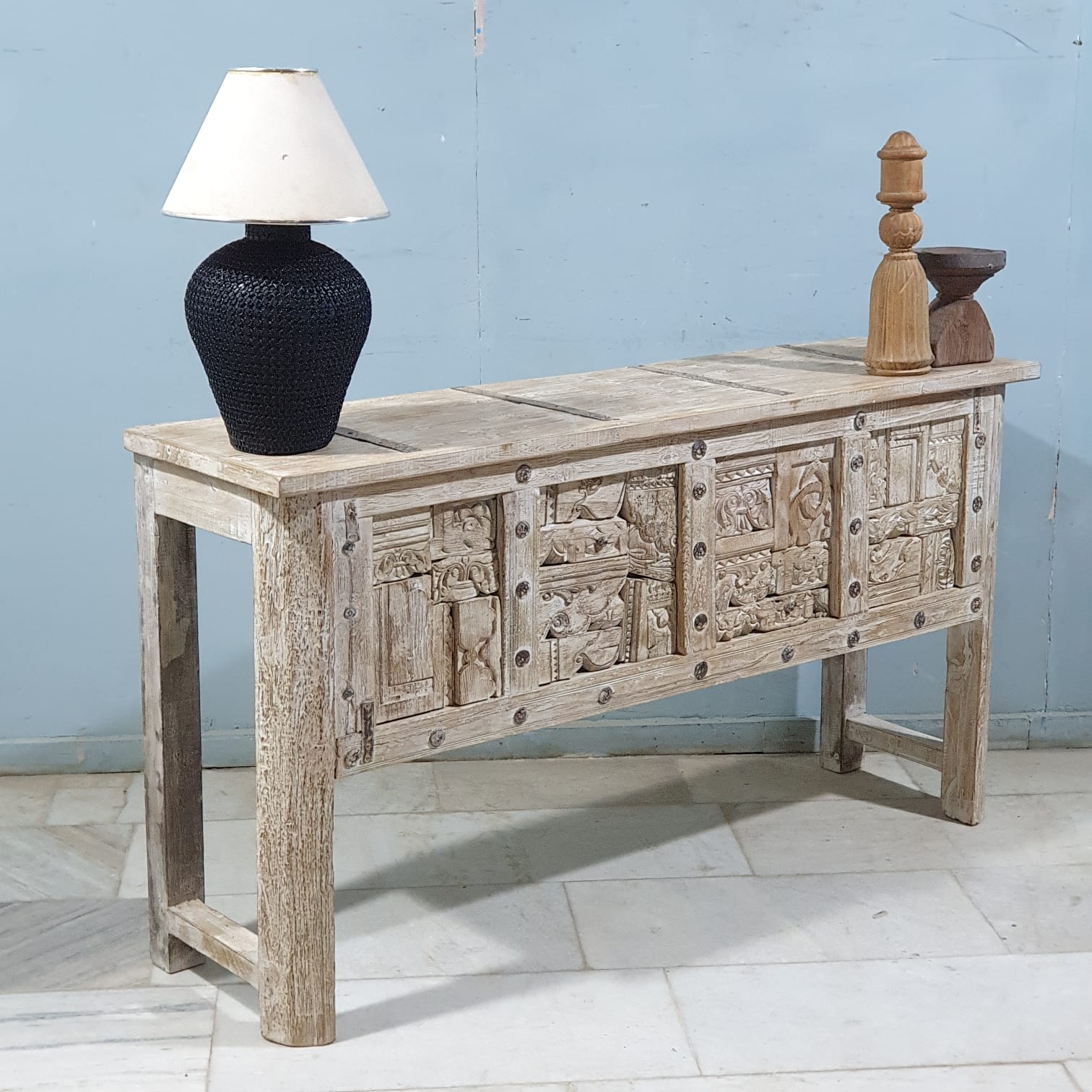 Handmade Solid Hardwood Carved Console Table - 59