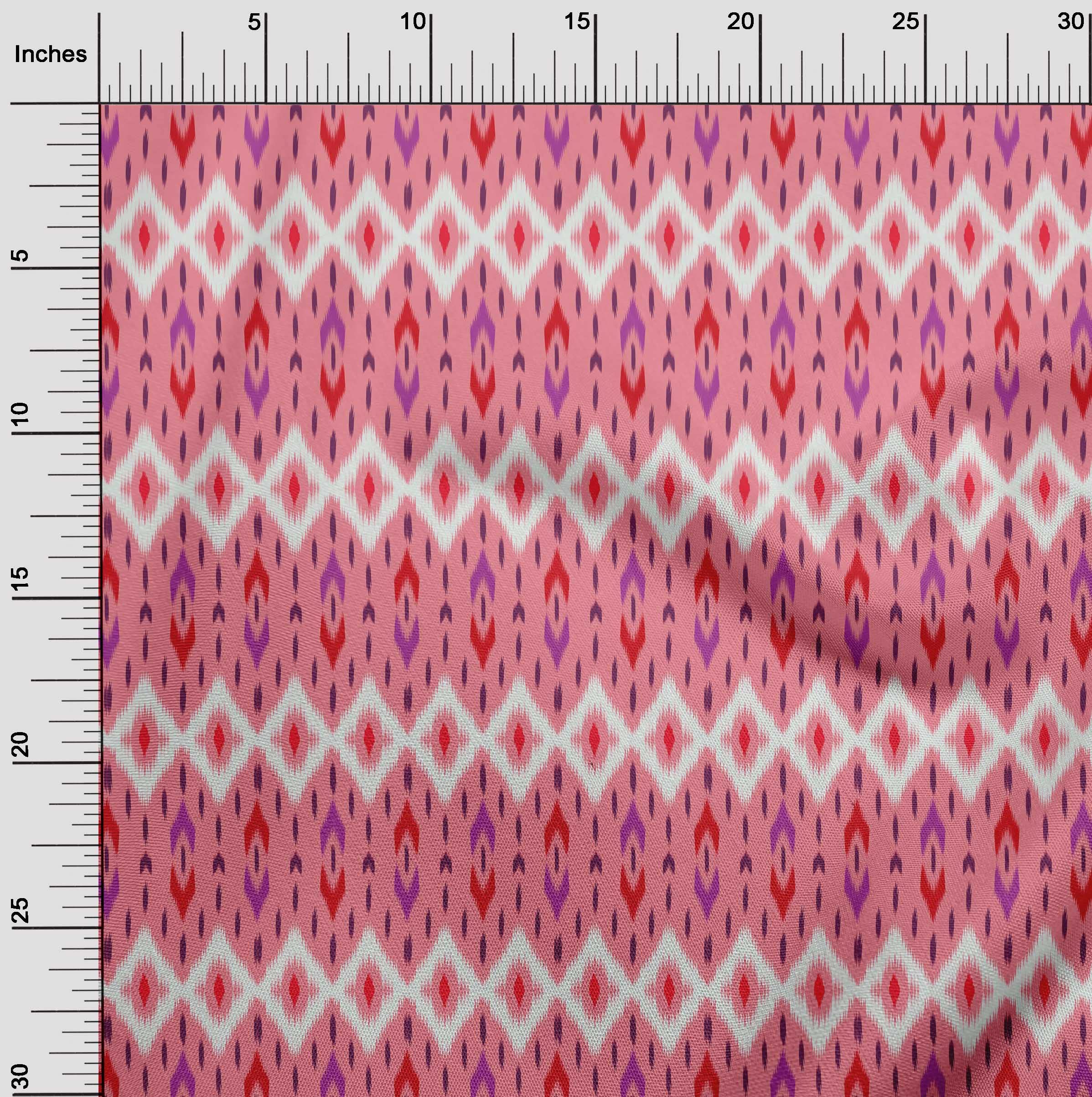 oneOone Cotton Flex Medium Pink Ikat Print Fabric by The Yard - 40 Inch Wide Soft Dress Material for DIY Clothing, Home Decor & Craft Projects