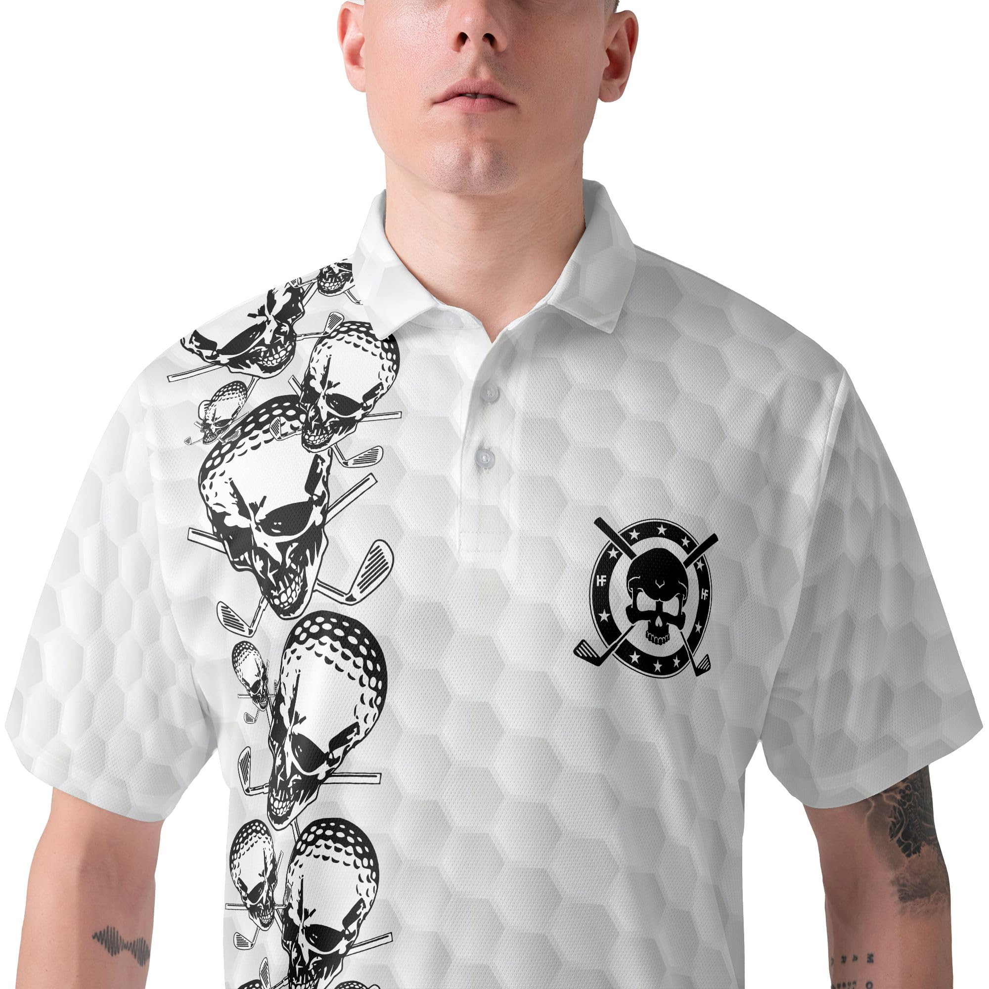 HYPERFAVOR Men's Skull Print Quick-Dry Golf Polo Shirt - Short Sleeve Moisture-Wicking Performance Top for Golfing & Casual Wear