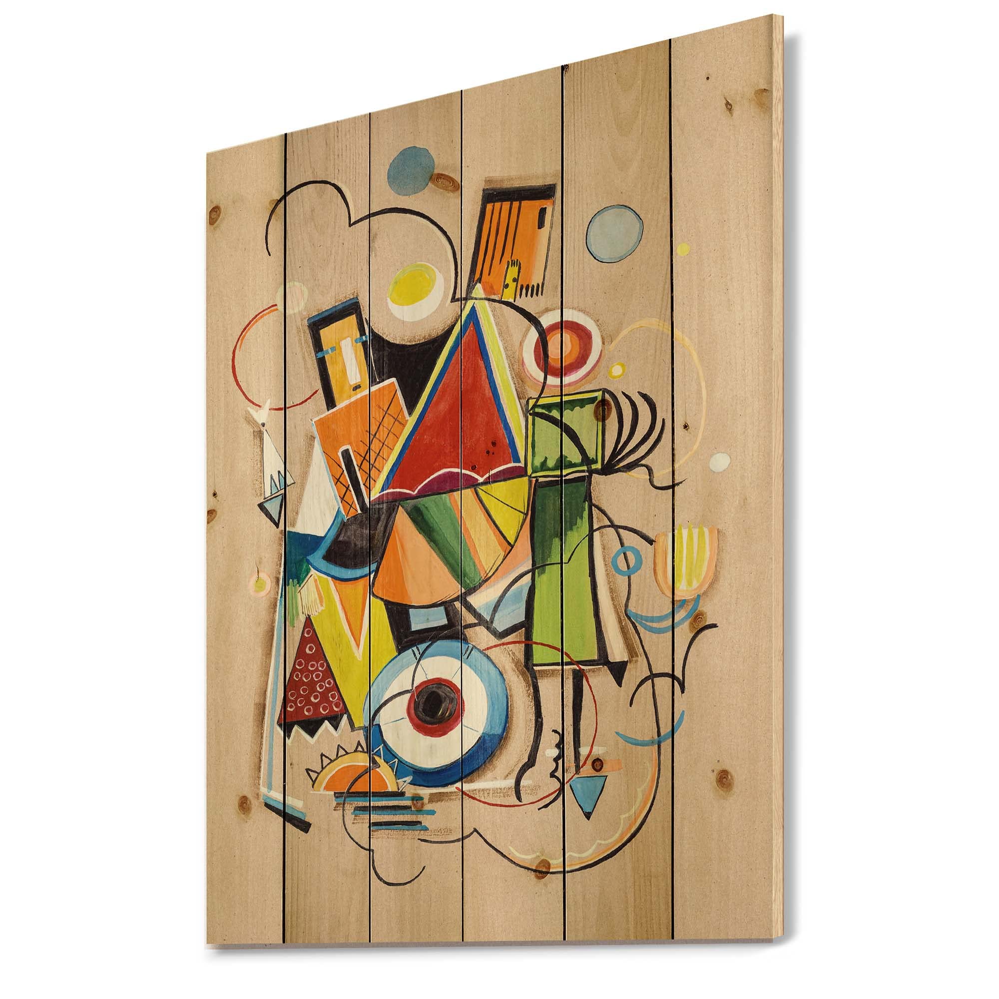Modern Geometric Abstract Wood Wall Art - Large Red Contemporary Wooden Panels Printed on Natural Pine - Perfect for Living Room, Bedroom & Office Decor