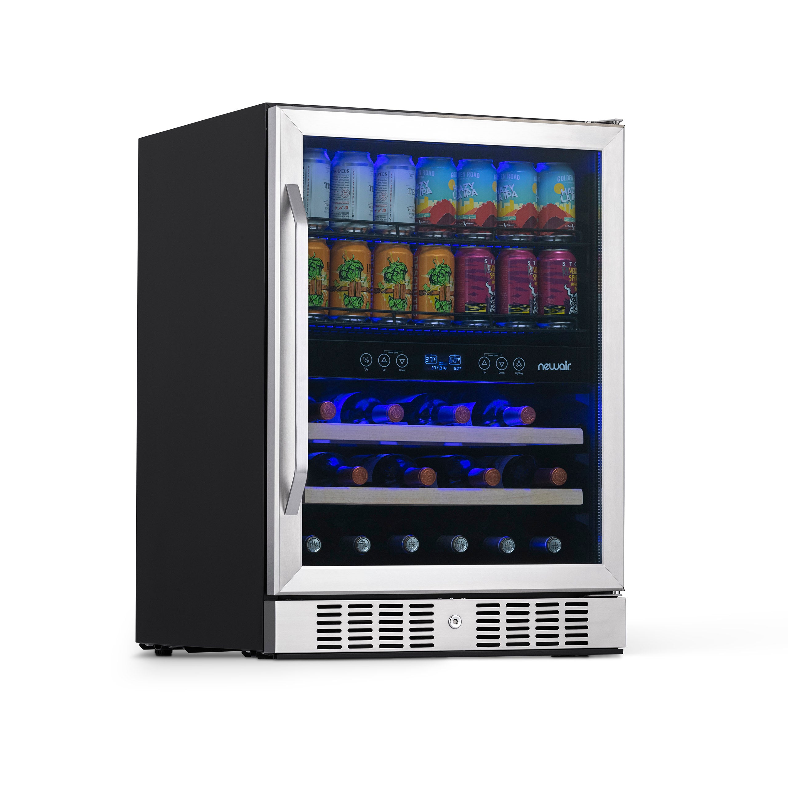 Newair® 70 Can 20 Bottle Dual Zone Beverage Refrigerator - Built-in Wine Cooler & Beer Fridge for Home Bar, Kitchen, or Office Use