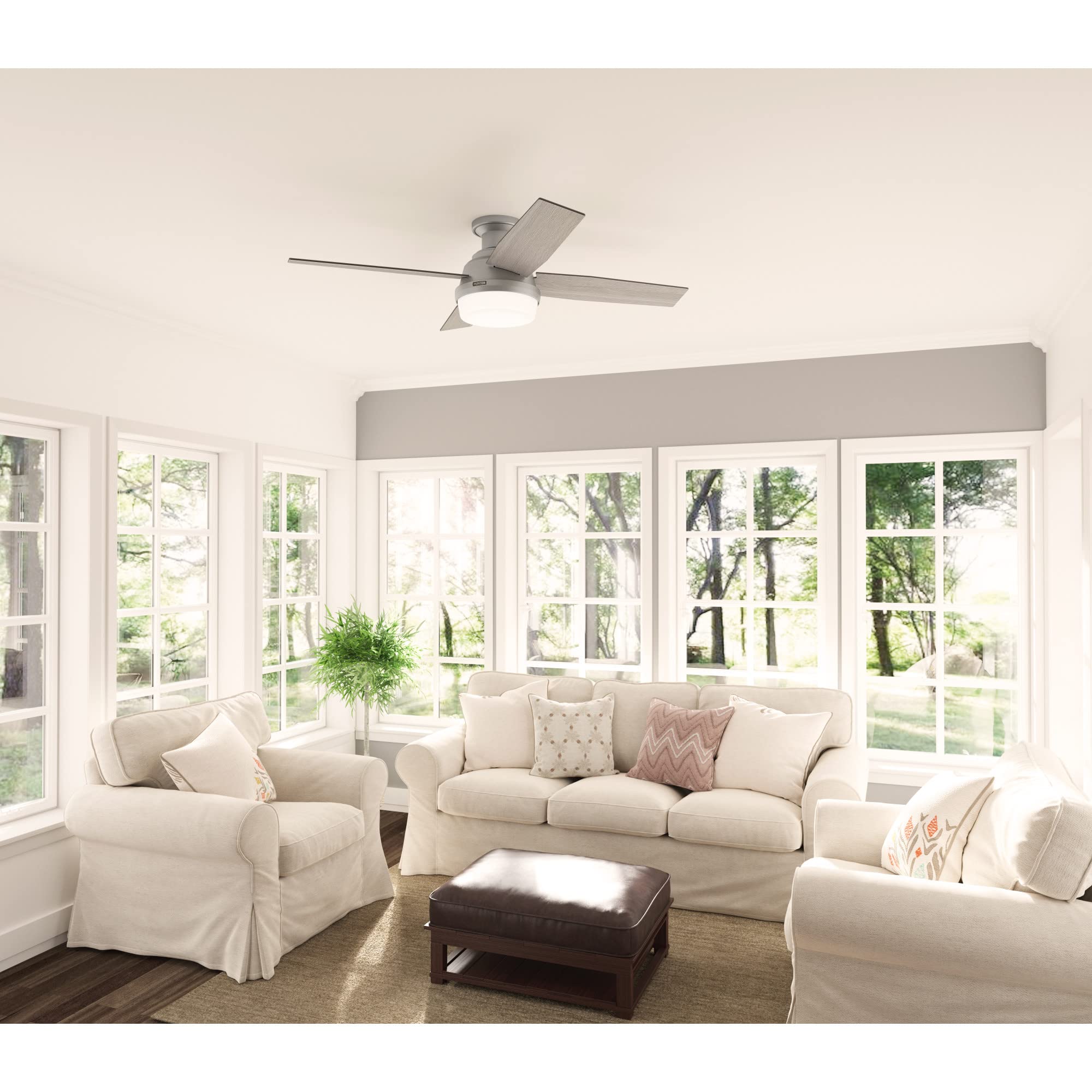 Hunter Fan Company 51736 Dempsey 52-Inch Indoor/Outdoor Ceiling Fan with LED Light Kit, Brushed Nickel Finish - Perfect for Living Room, Bedroom, Patio & Covered Porch