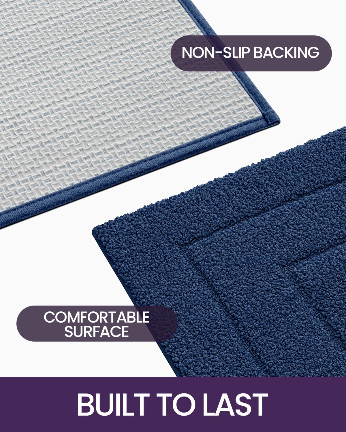 Non-Slip Bathroom Rug 32x20 Inch - Ultra Absorbent Quick Dry Bath Mat with Rubber Backing, Washable Microfiber Shower Floor Carpet for Bathroom Safety & Comfort - Perfect for Bathroom, Shower, and Spa Areas (Navy Blue)