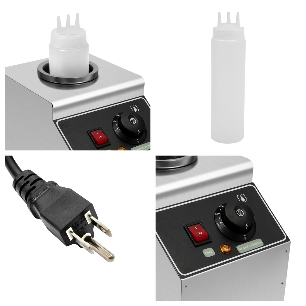 Commercial Electric Sauce Warmer Dispenser 240W - Stainless Steel Countertop Sauce Dispenser with Bottle - Adjustable Temperature 30-85℃ for Chili, Hot Fudge, Cheese, Caramel & Jam - Perfect for Restaurants, Cafes & Catering Events (1 Bottle)