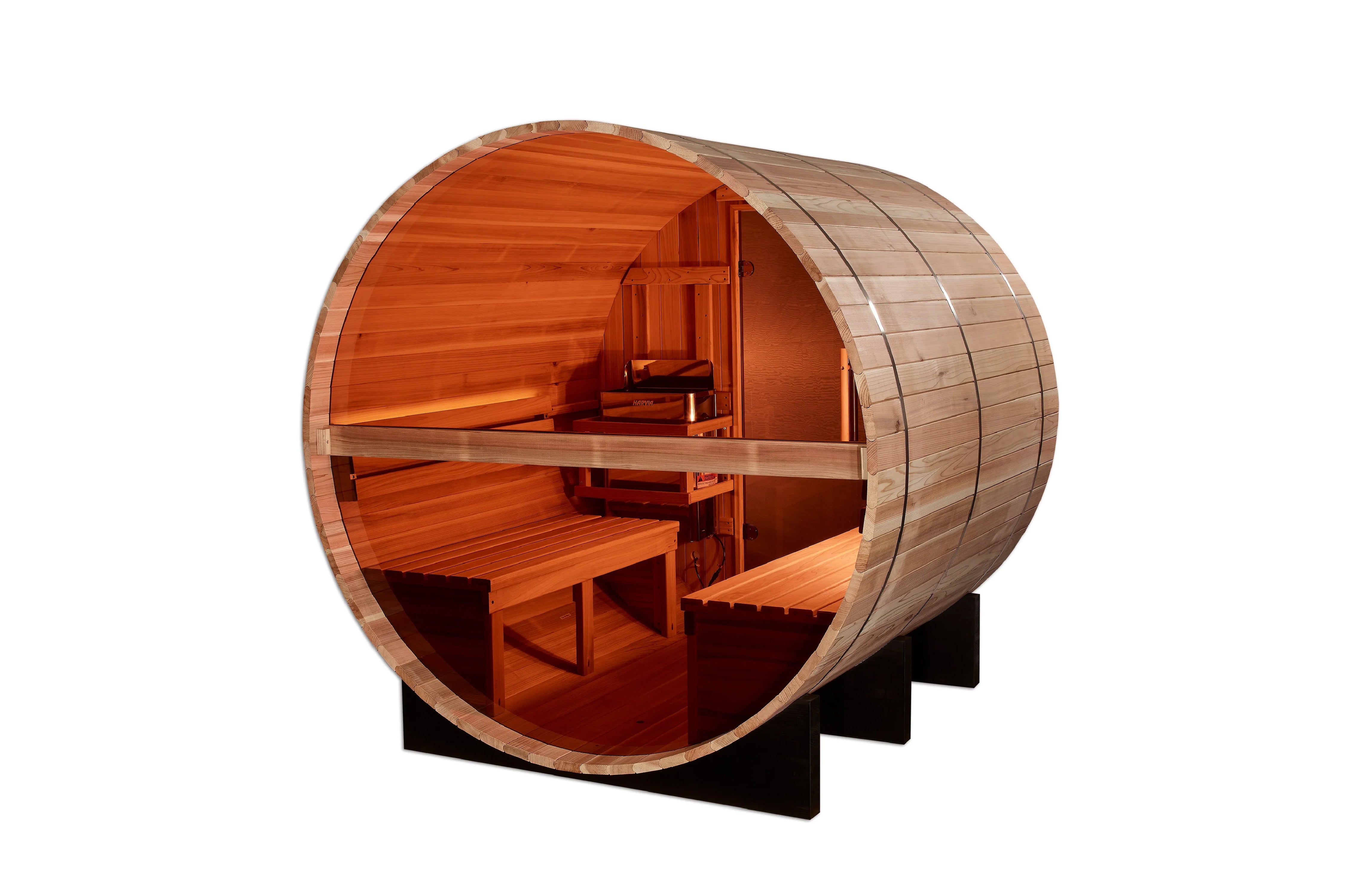 Golden Designs Zurich 4-Person Barrel Sauna with Bronze Privacy Glass - Traditional Wooden Home Sauna for Relaxation & Detox - Perfect for Backyard, Spa & Wellness Retreats