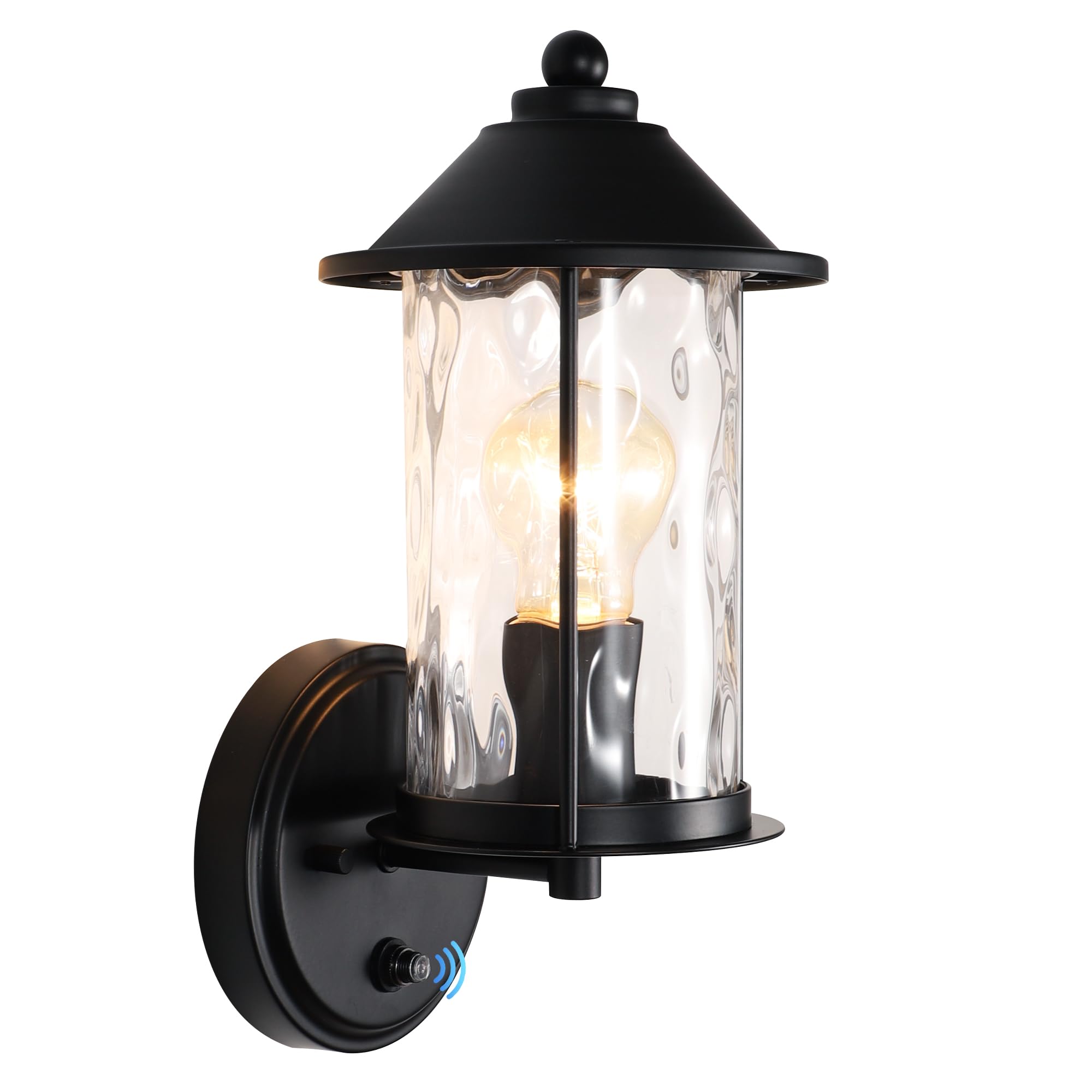 Pasentel Outdoor Wall Lights - Dusk to Dawn Exterior Light Fixture, Matte Black Wall Sconce with Hammered Glass, Waterproof Modern Wall Lantern for Entryway, Garage, Porch, Garden & Patio (BD028-1-BK)