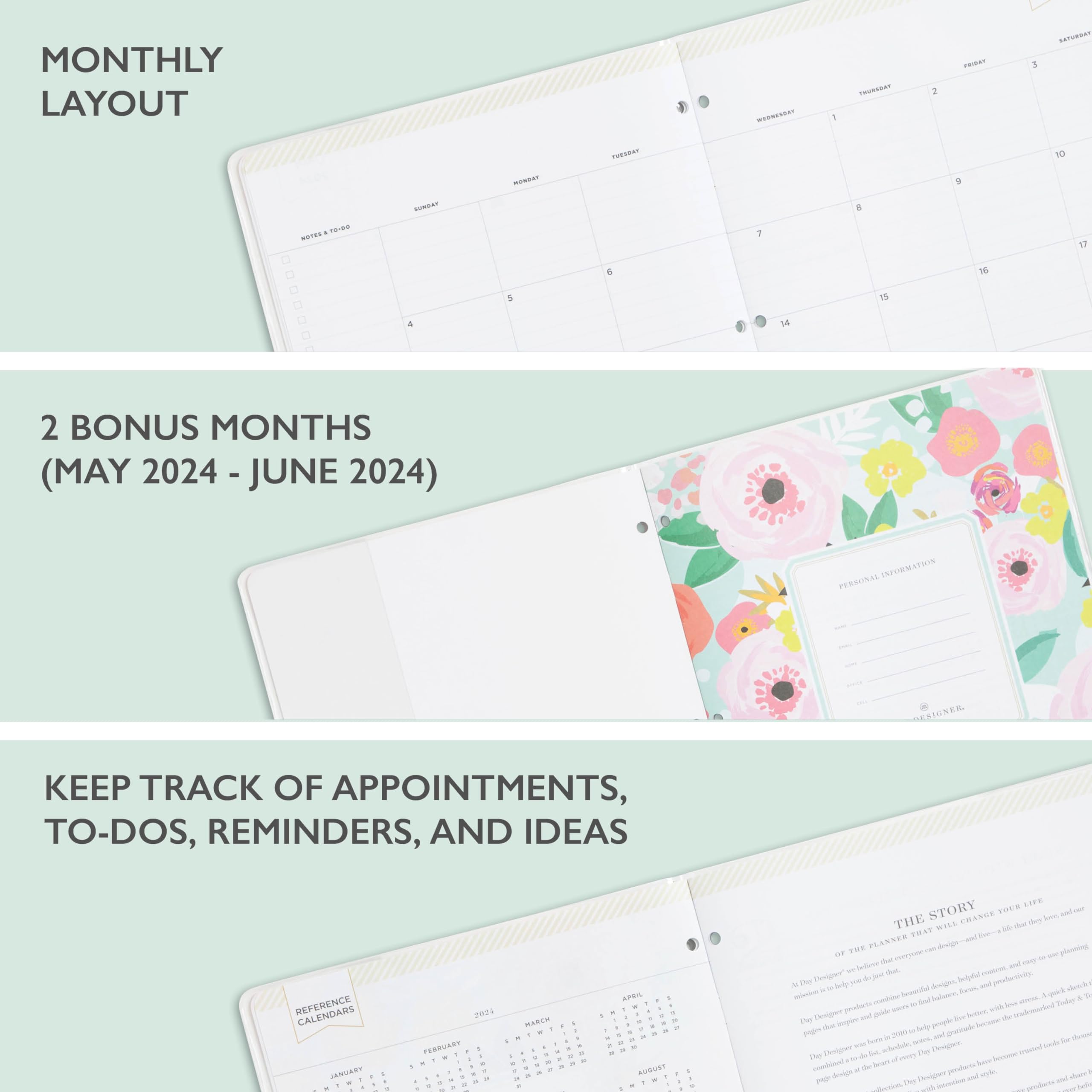 2024-2025 Academic Planner - Blue Sky Day Designer Monthly Organizer 8.5” x 11” with Clear Cover & Stapled Binding, Secret Garden Mint (137901-A25) - Perfect for Students, Teachers & Office Professionals