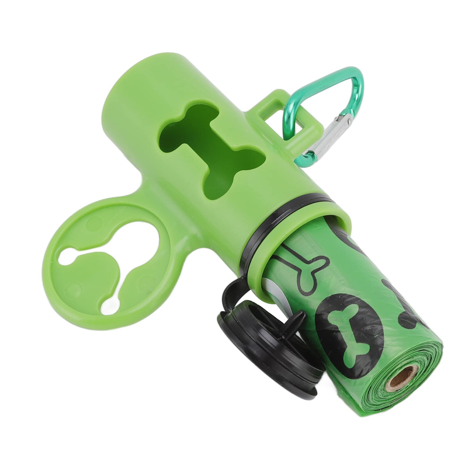 BOTEGRA Hands-Free Dog Poop Bag Dispenser with Metal Hook & Keychain - Portable Waste Bag Holder for Dogs (Green, Includes Garbage Box & 1 Roll Bags) - Perfect for Walking, Hiking, and Outdoor Pet Cleanup