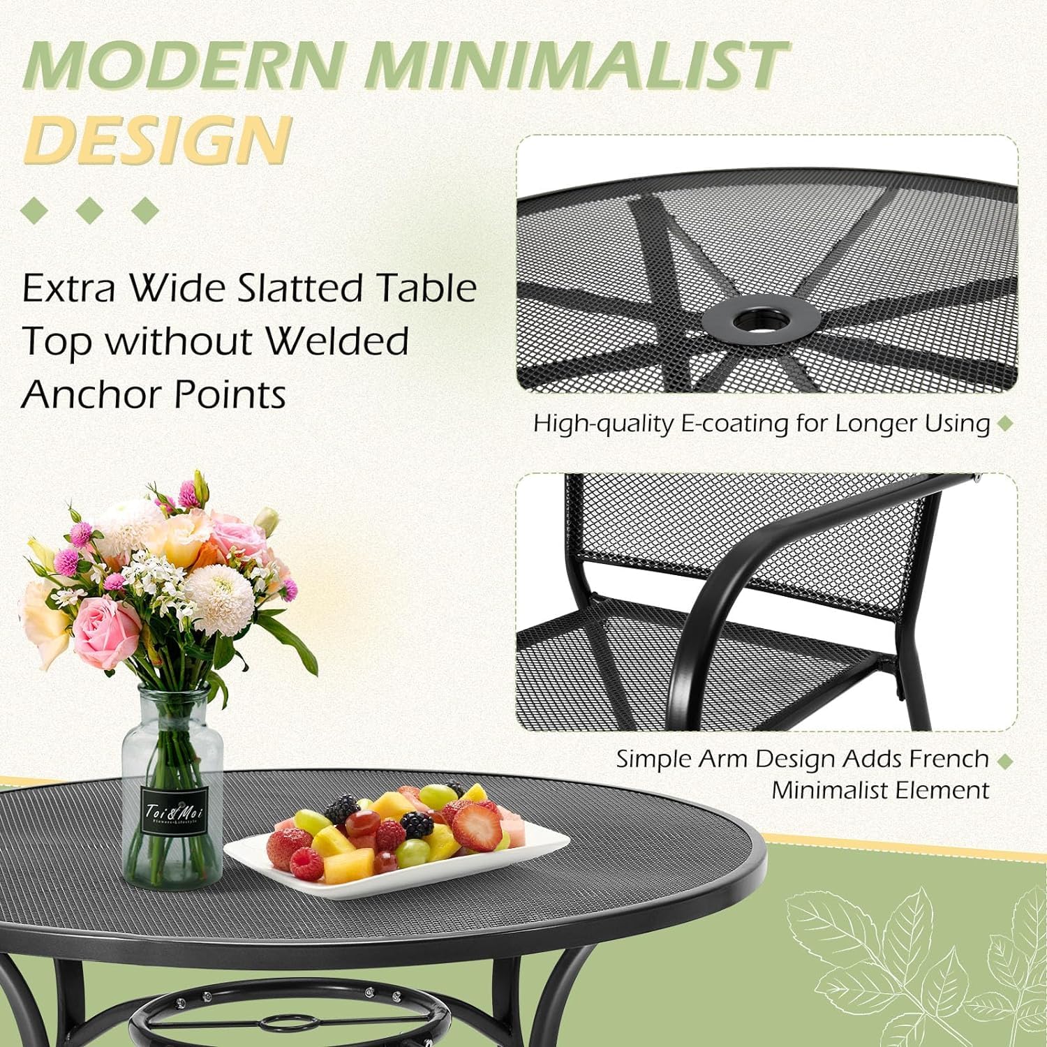 AECOJOY 37 Inch Round Outdoor Patio Table with Umbrella Hole - Weather-Resistant Steel Dining Table for Backyard, Garden, Porch, Bistro - Dark Grey - Perfect for Outdoor Dining, Entertaining & Relaxing
