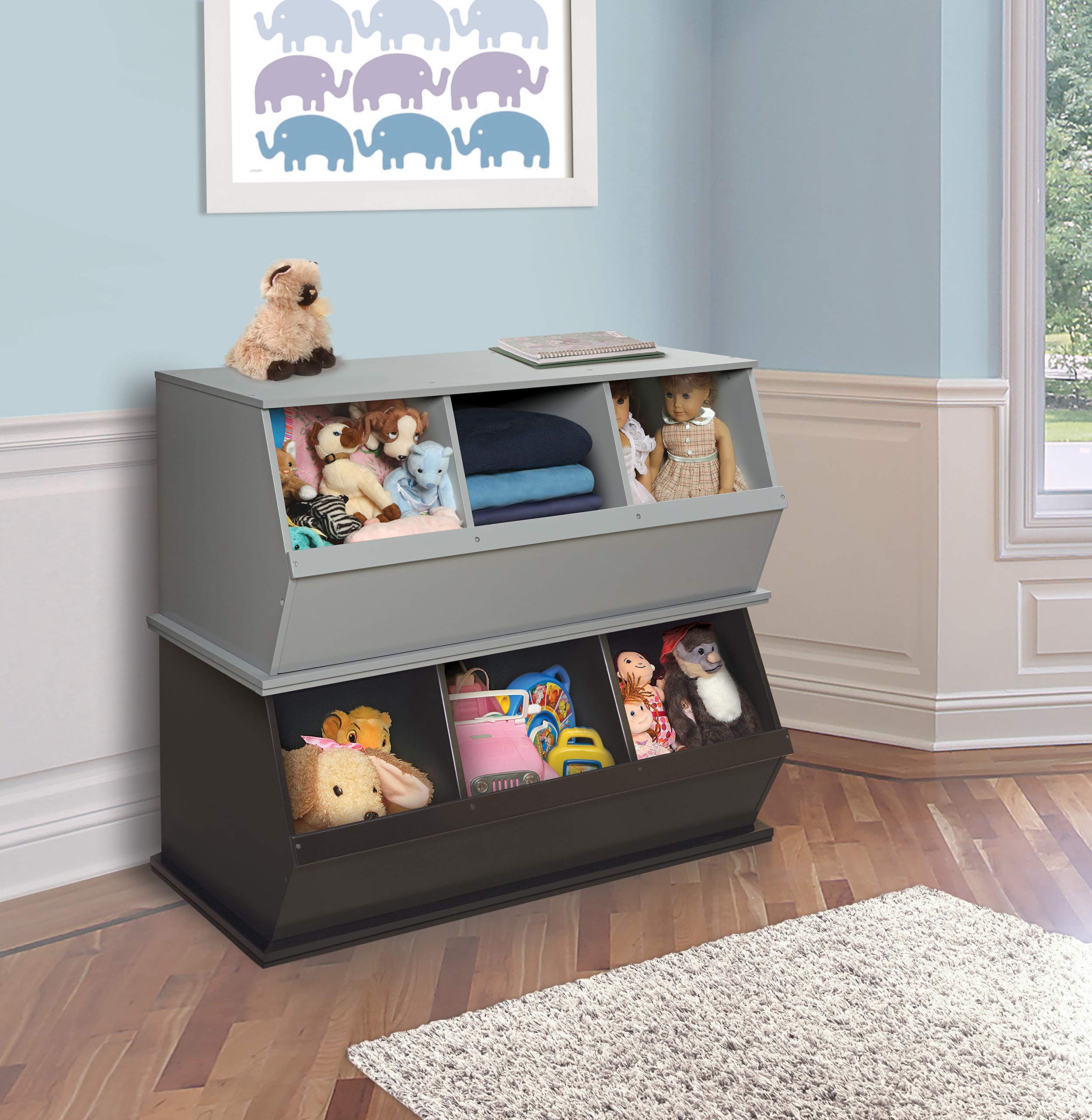 Badger Basket 3-Bin Stackable Toy Storage Organizer - Espresso Finish | Kids Room, Playroom & Nursery Organization Solution
