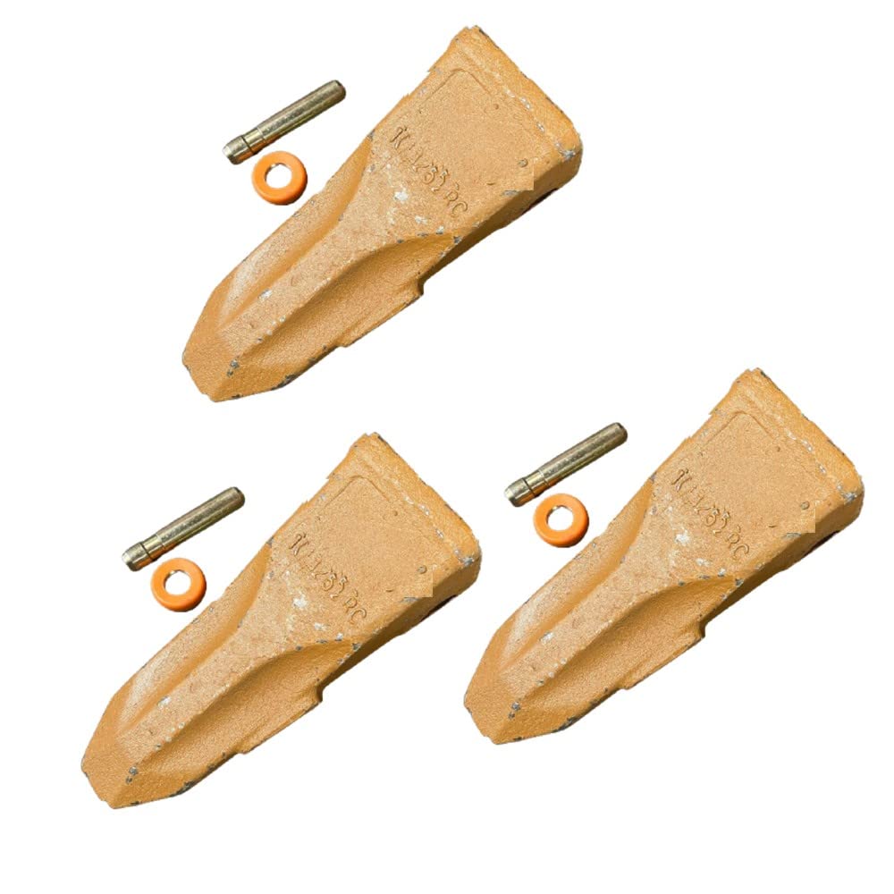 5-Pack 1U3252 Rock Bucket Tooth & 9J2258 Pins with 8E6259 Retainer - Compatible with CAT J250 Excavator - Heavy Duty Replacement Teeth for Mining, Construction, and Digging Applications