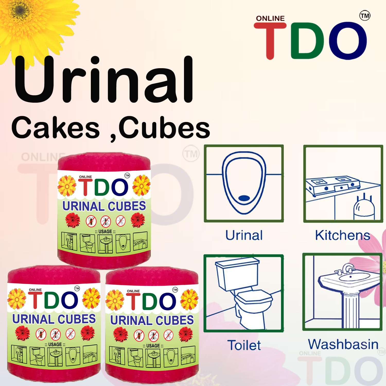TDO Urinal Deodorizer Cubes - Pack of 6 Sets (420g) | Long-Lasting Toilet & Bathroom Freshener | Naphthalene-Free Urinal Cakes for Washbasins, Sinks & Public Restrooms | Ideal for Homes, Offices & Commercial Spaces