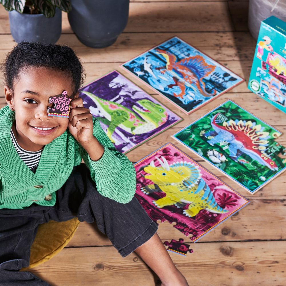 eeBoo Dinosaurs Ready to Learn 36-Piece 4 Puzzle Set - Glow in The Dark Educational Puzzles for Kids | Perfect for Bedtime, Playtime & Learning Activities