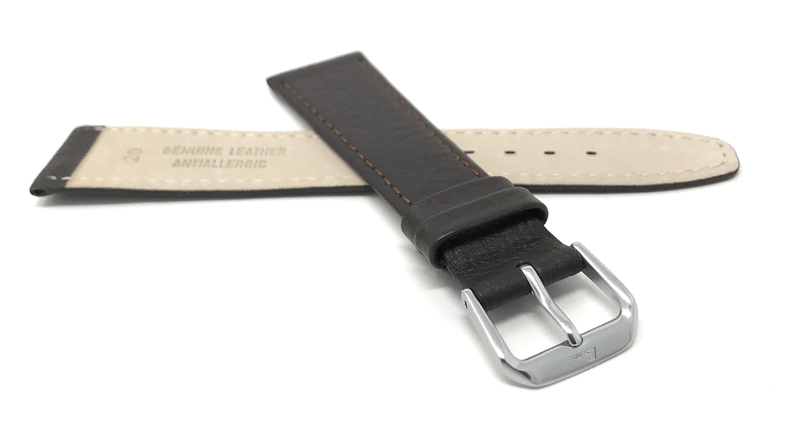 Bandini Extra Long (XL) 22mm Italian Genuine Leather Watch Band Strap - Brown Buffalo Grain - Slim & Durable Replacement Watch Strap for Men & Women - Perfect for Dress Watches & Everyday Wear