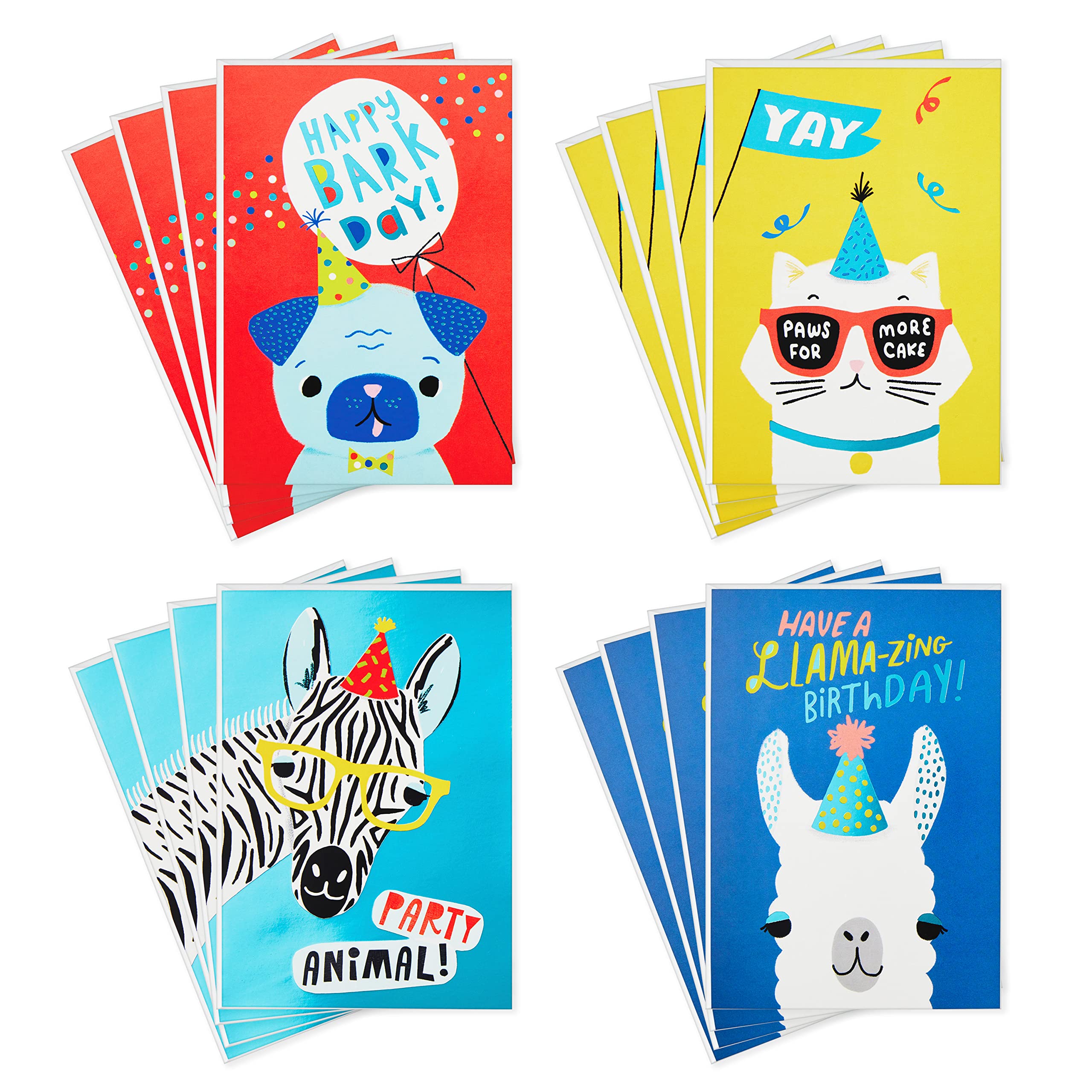 Hallmark Birthday Cards Assortment - 16 Unique Party Animals Greeting Cards with Envelopes | Perfect for Birthdays, Celebrations & Special Occasions