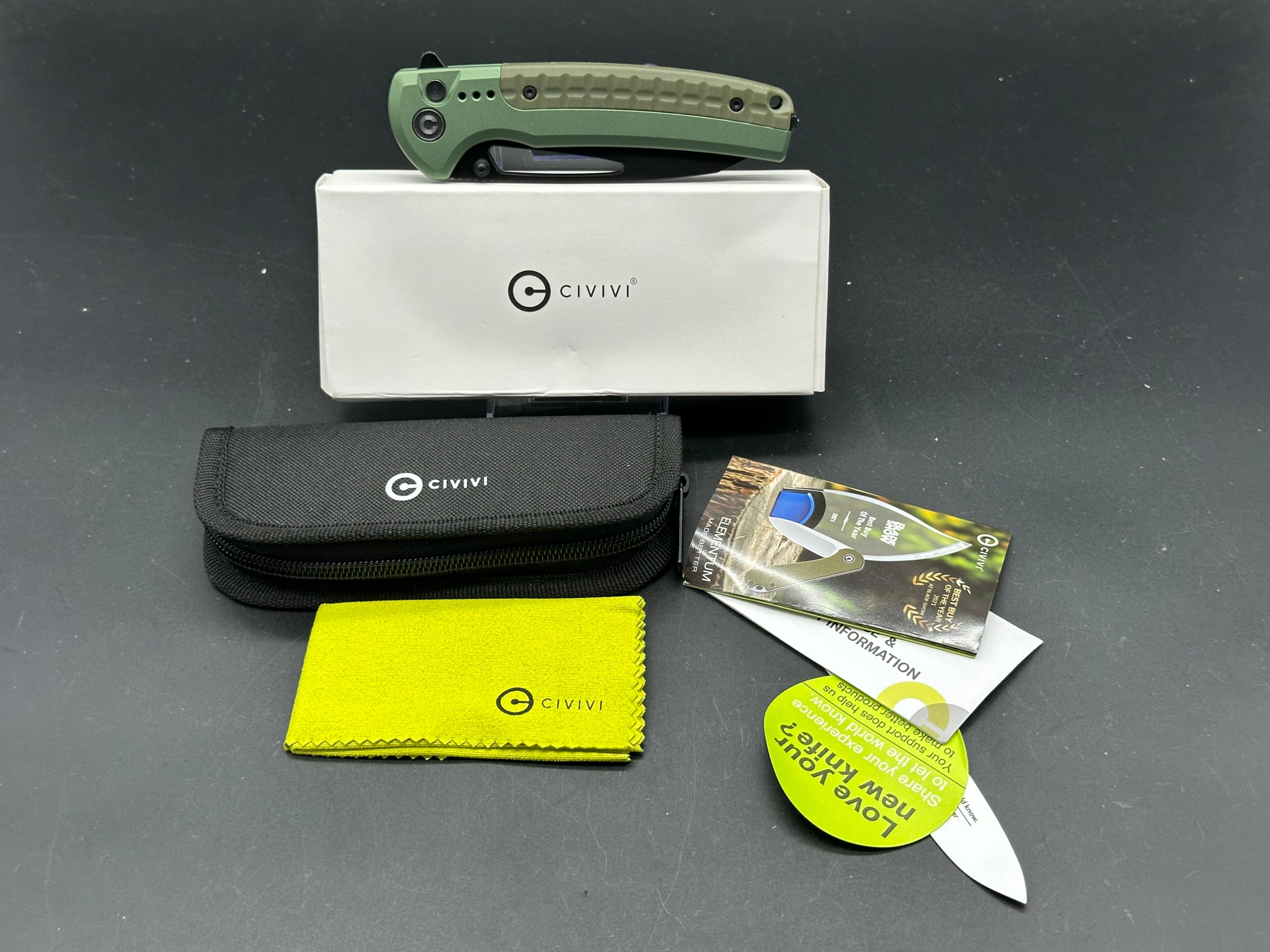 CIVIVI Sentinel Strike Folding Pocket Knife - Green Aluminum Handle with Black G10 Inlay - EDC Tactical Knife for Camping, Hiking & Outdoor Survival